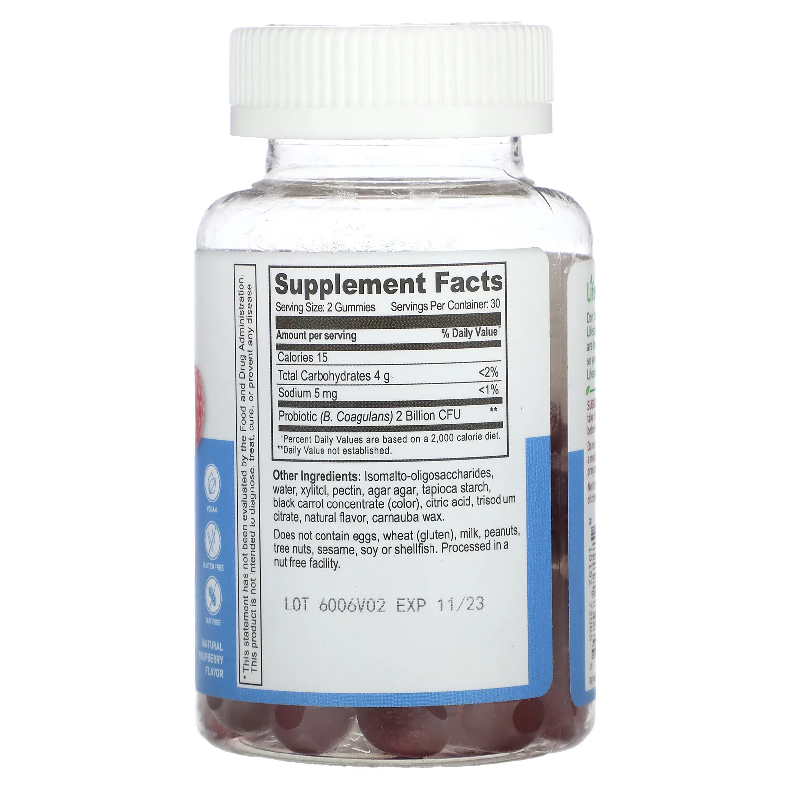 Lifeable, жевательные таблетки с пробиотиками, без сахара, натуральная малина, 2 млрд, 60 жевательных таблеток (1 миллиард КОЕ в одной жевательной таблетке)