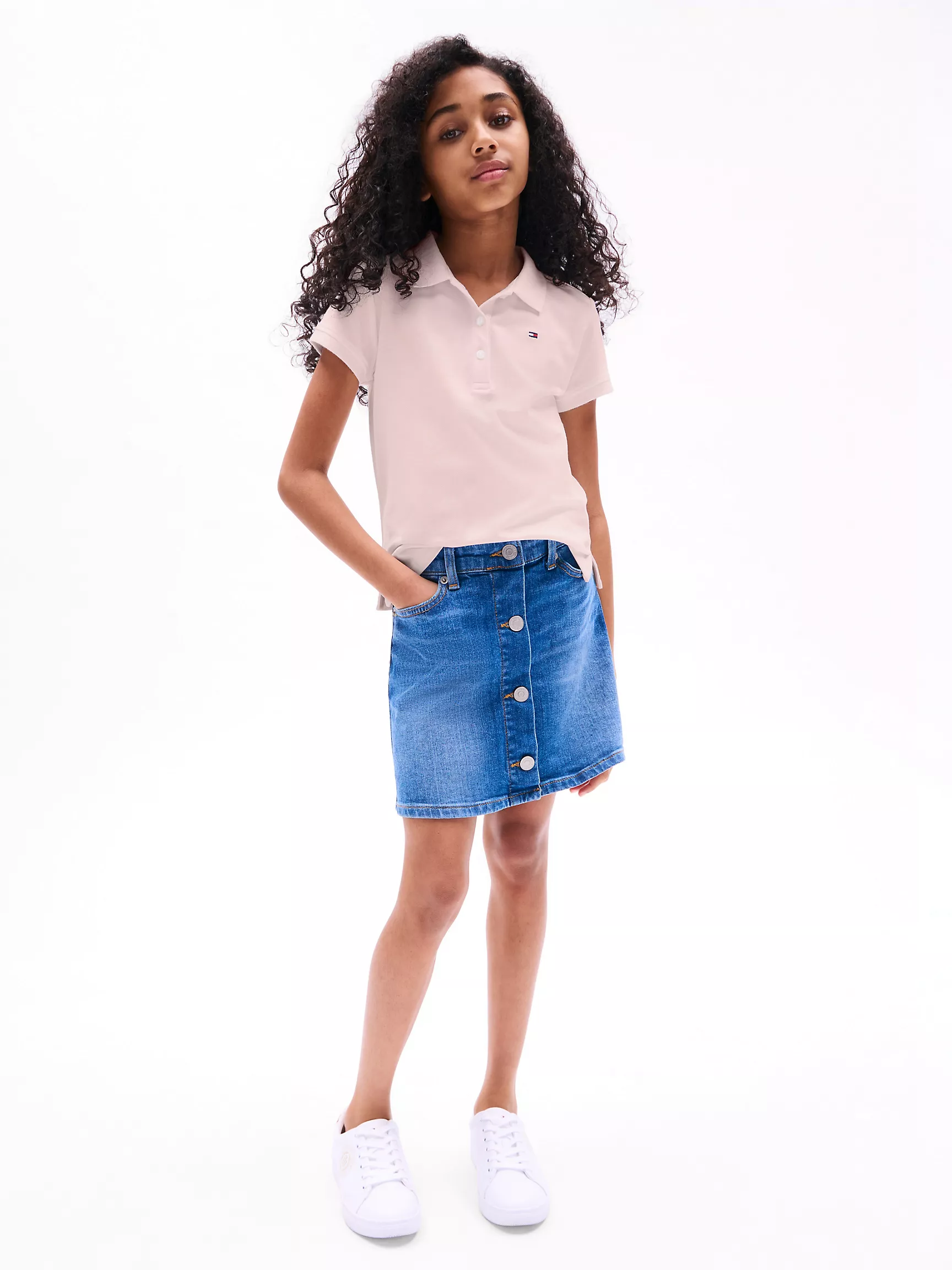 Рубашка-поло для девочек Tommy Hilfiger, Детское эластичное однотонное поло