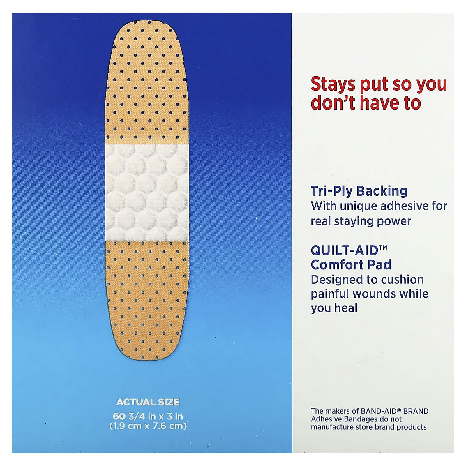 Band Aid, Tru-Stay, лейкопластыри, пластик, 60 шт.