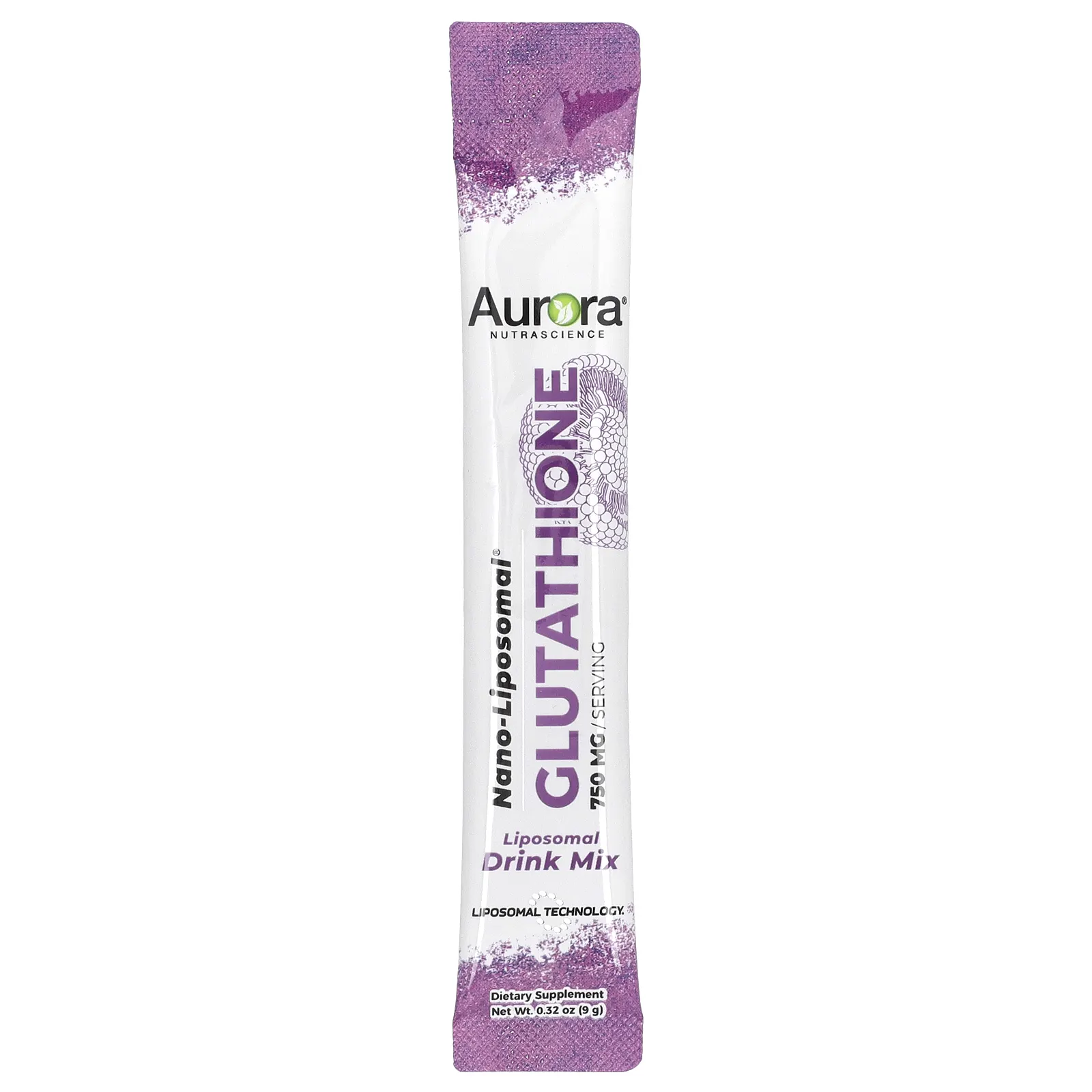 Aurora Nutrascience, Nano-Liposomal®, глутатион, липосомальная смесь для приготовления напитка, 750 мг, 10 пакетиков по 9 г (0,32 унции)