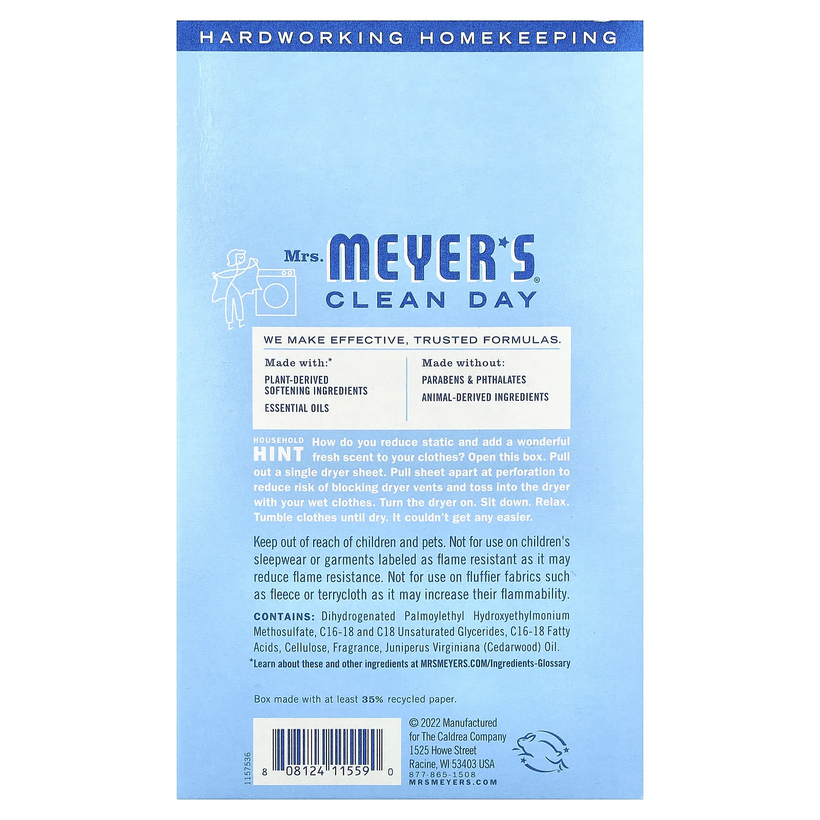 Mrs. Meyers Clean Day, Простыни для сушки, дождевая вода`` 80 листов