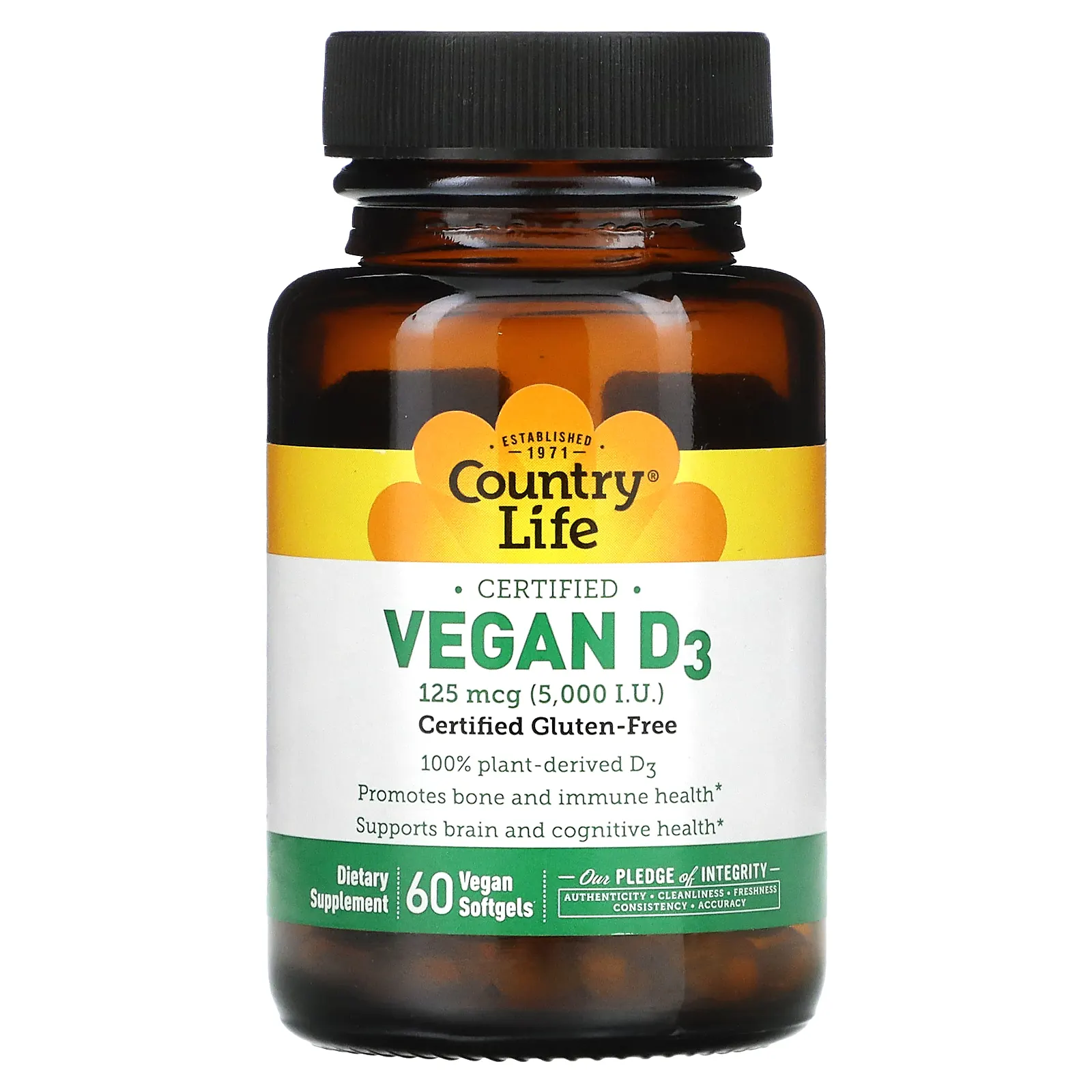 Country Life, Vegan D3, 125 mcg (5,000 IU), 60 Vegan Softgels