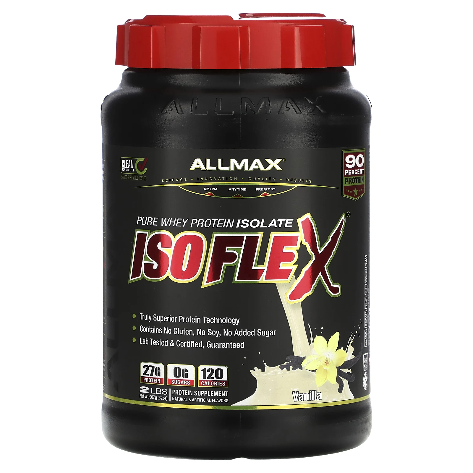 ALLMAX, Isoflex, 100%-ный ультрачистый изолят сывороточного белка (ИБС с фильтрацией заряженными ионными частицами), ваниль, 2 фунта (907 г)