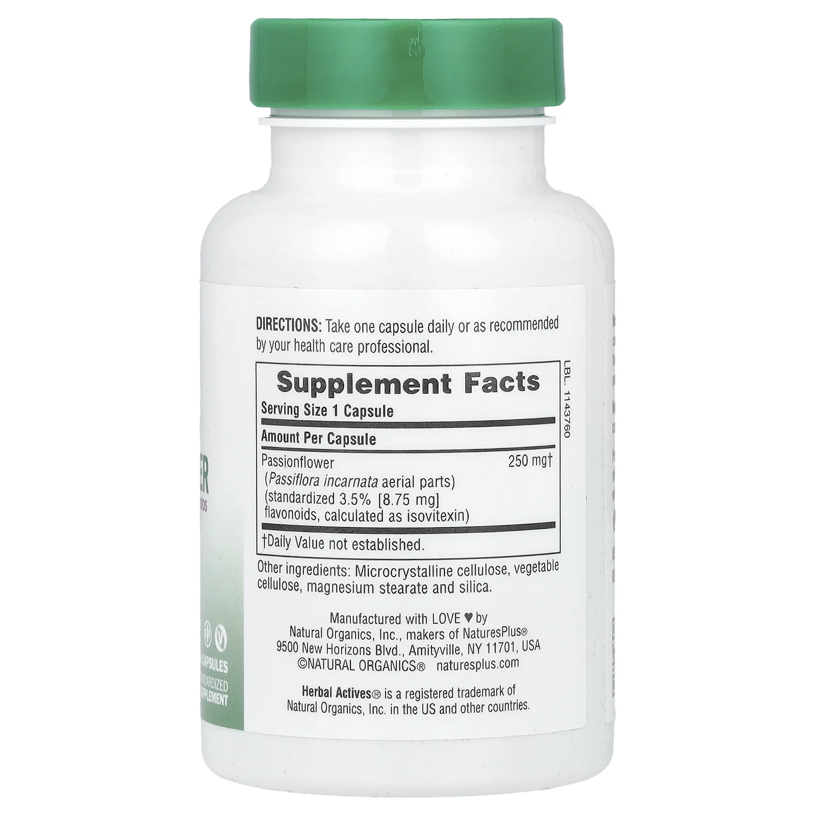 NaturesPlus, Растительная активность, пассифлора, 250 мг, 60 вегетарианских капсул