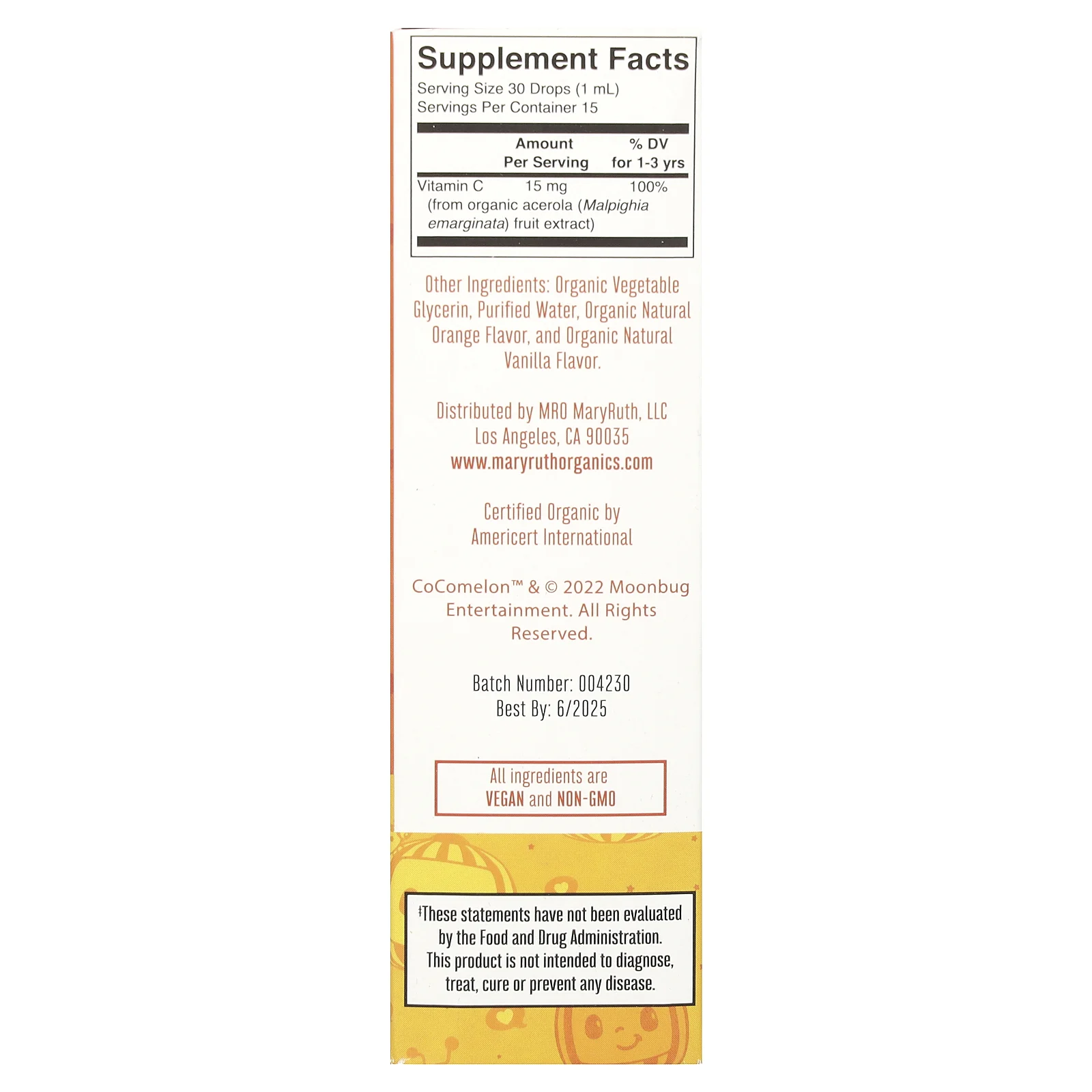 MaryRuth's, Cocomelon, витамин C в жидкой форме для малышей 1–3 лет, со вкусом апельсина и ванили, 15 мл (0,5 жидк. унции)