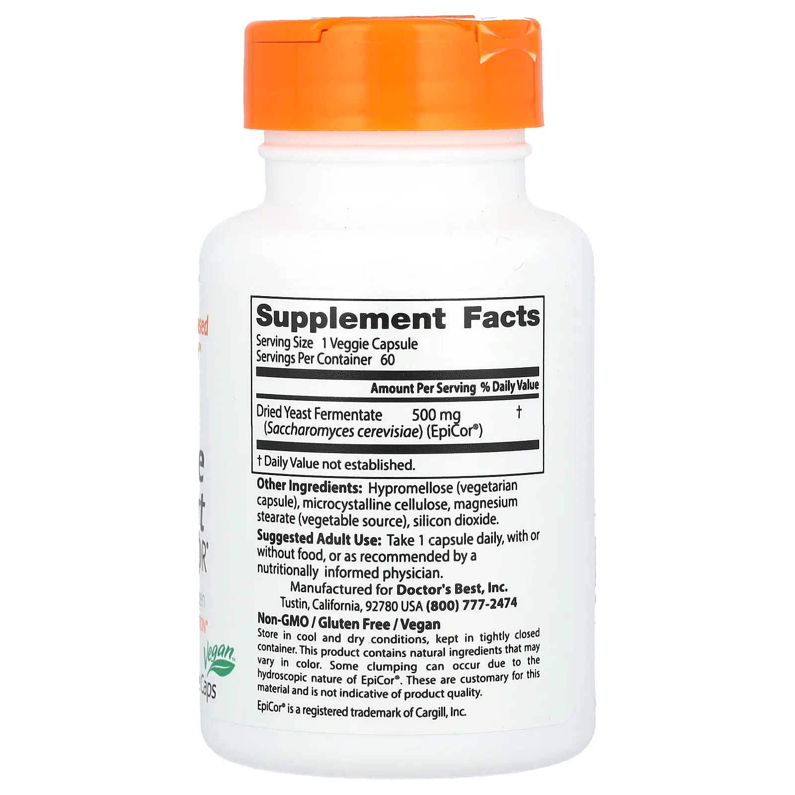 Doctor's Best, добавка для поддержки иммунитета с EpiCor, 500 мг, 60 растительных капсул