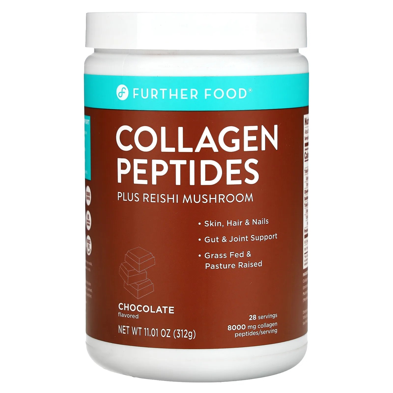 Further Food, пептиды коллагена с грибами рейши, шоколад, 312 г (11,01 унции)