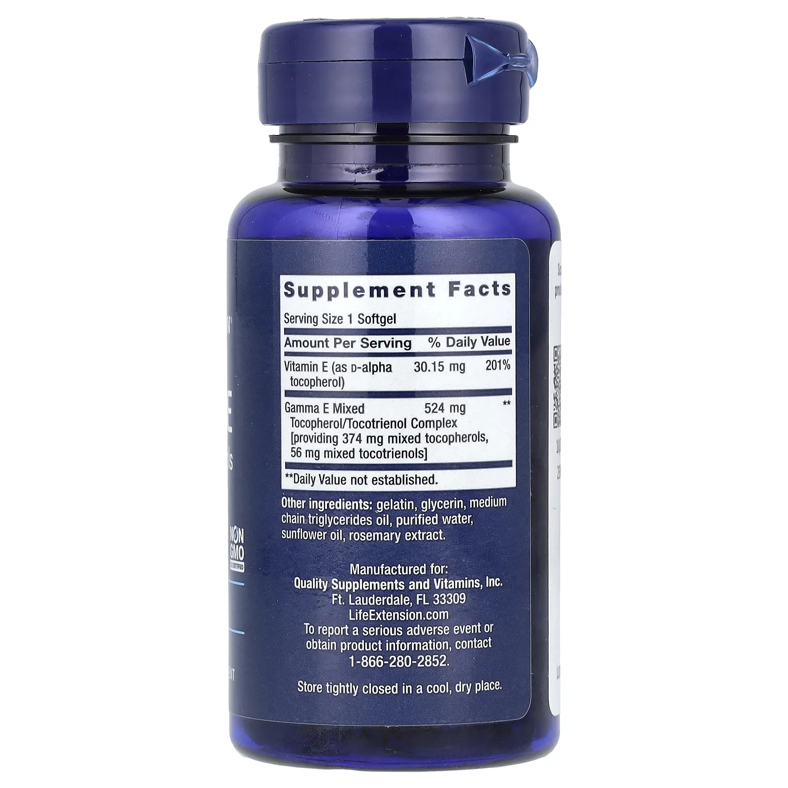 Life Extension, Gamma E, смесь токоферолов и токотриенолов, 60 мягких таблеток