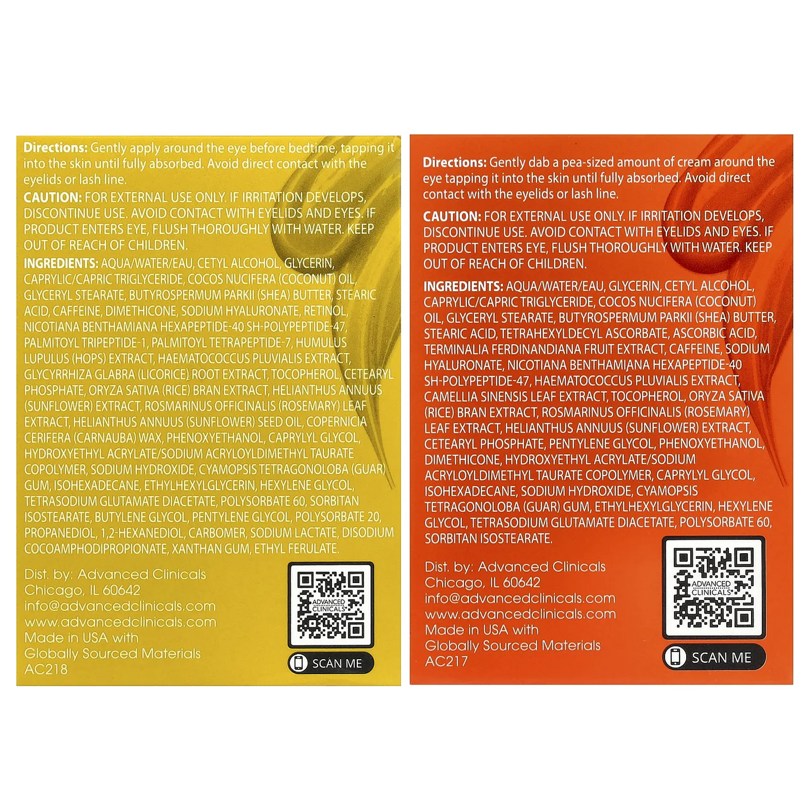 Advanced Clinicals, крем для области вокруг глаз, укрепляющий и осветляющий, набор из 2 предметов