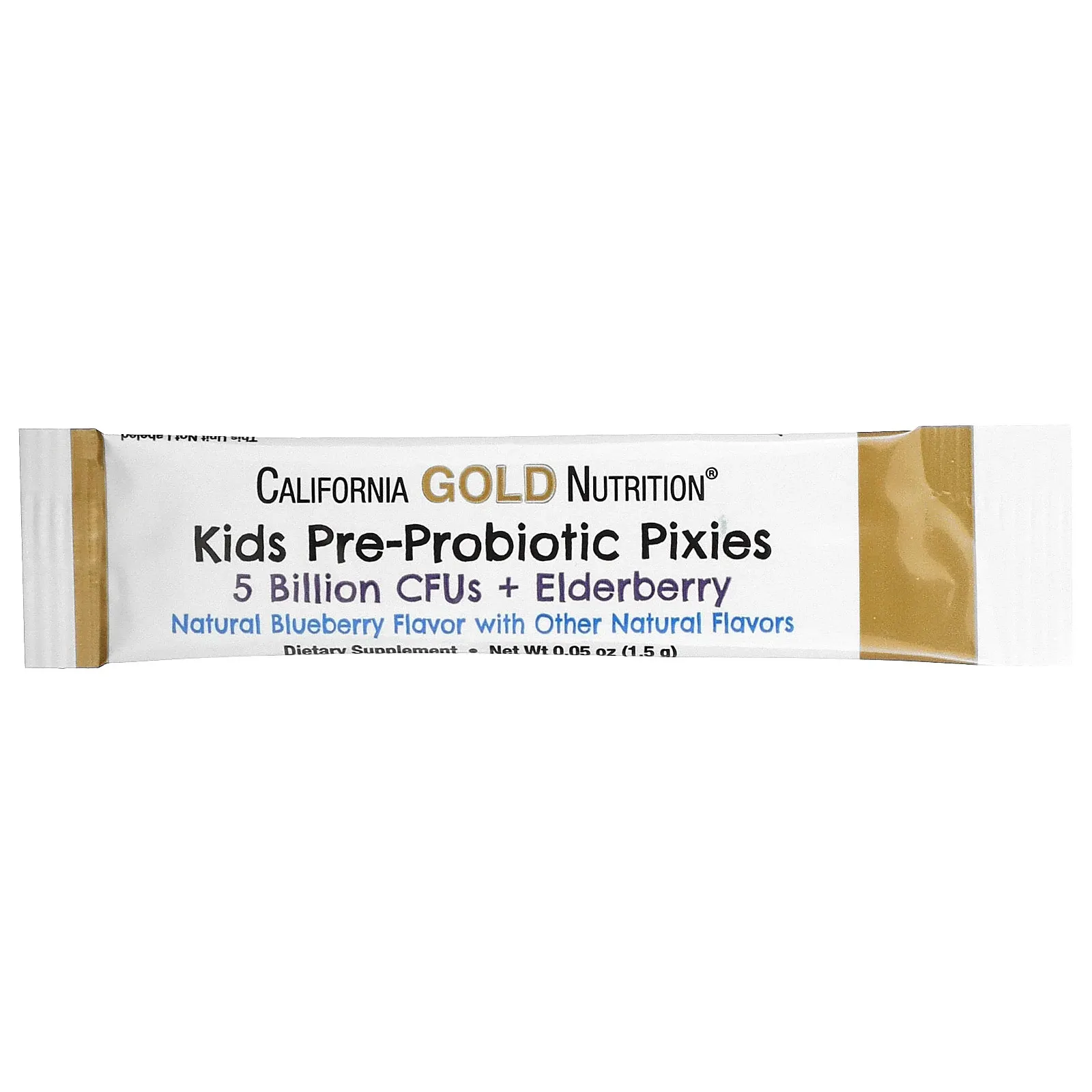 California Gold Nutrition, Pixies, пребиотики и пробиотики для детей, 5 млрд. КОЕ, с добавлением бузины, с натуральным вкусом голубики, 30 пакетиков по 1,5 г (0,05 унции)