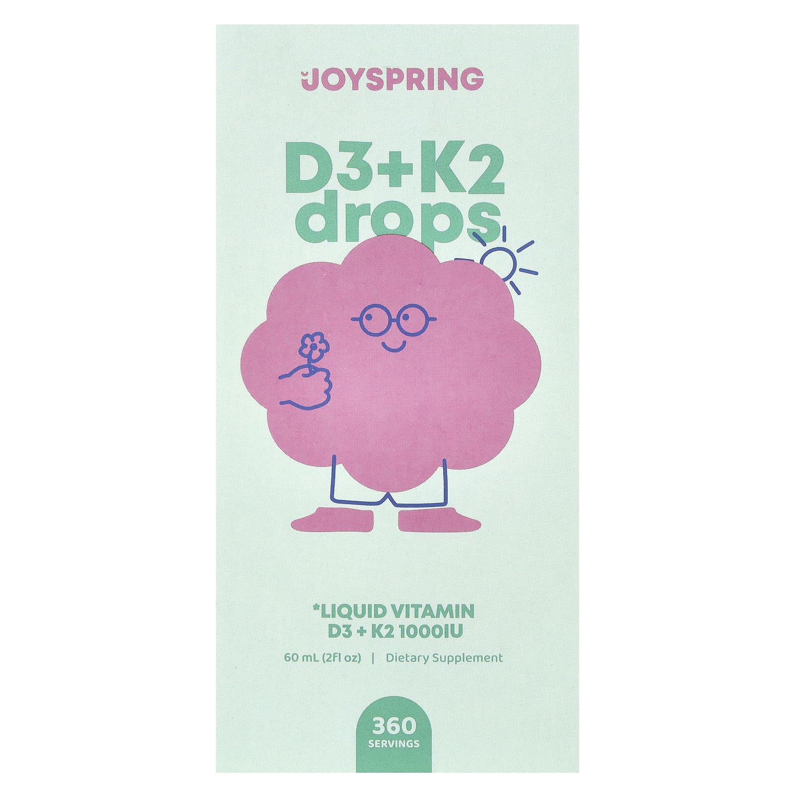 JoySpring, витамины D3 и K2 в каплях, 60 мл (2 жидк. унции)