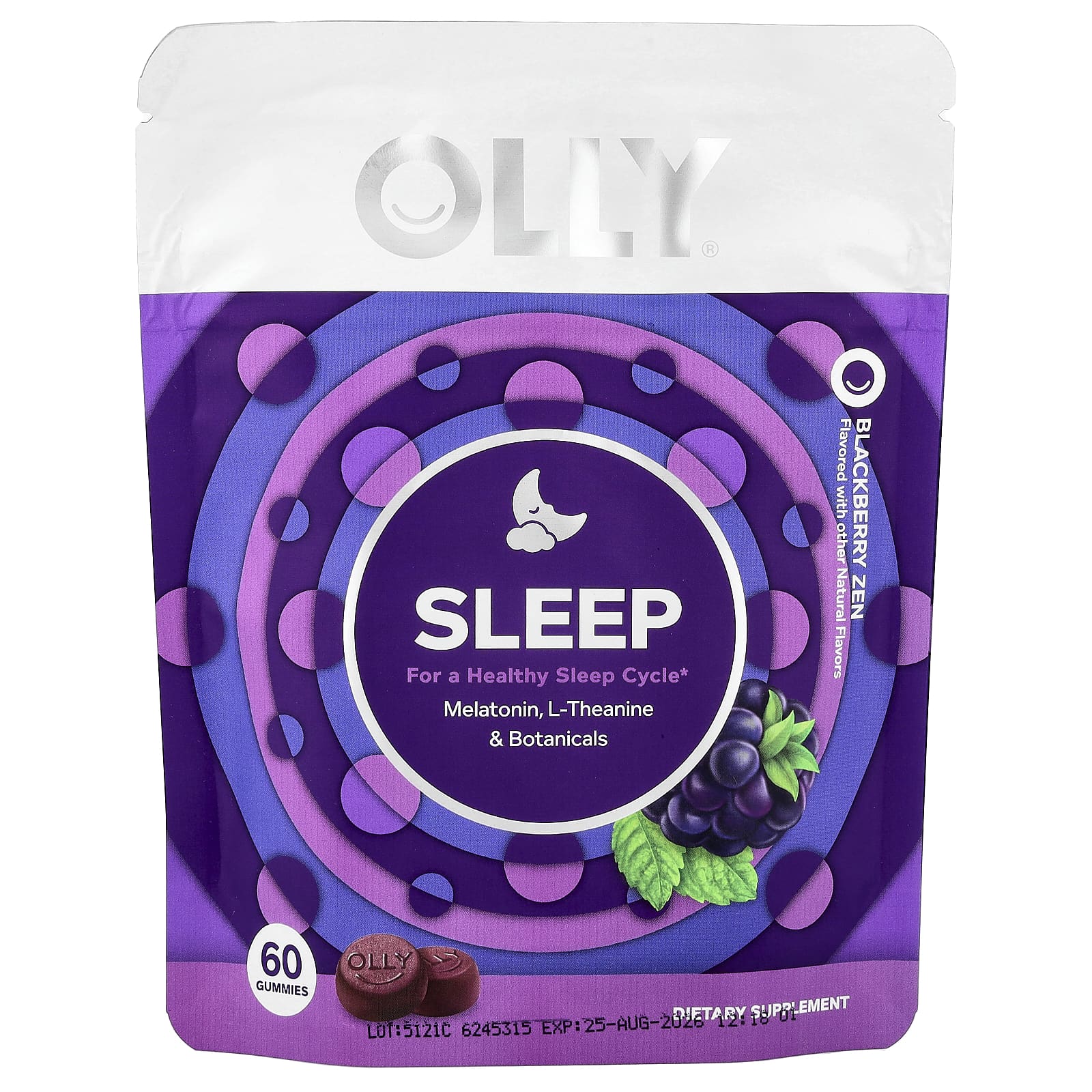 OLLY, жевательные таблетки для сна, со вкусом ежевики, 60 жевательных таблеток