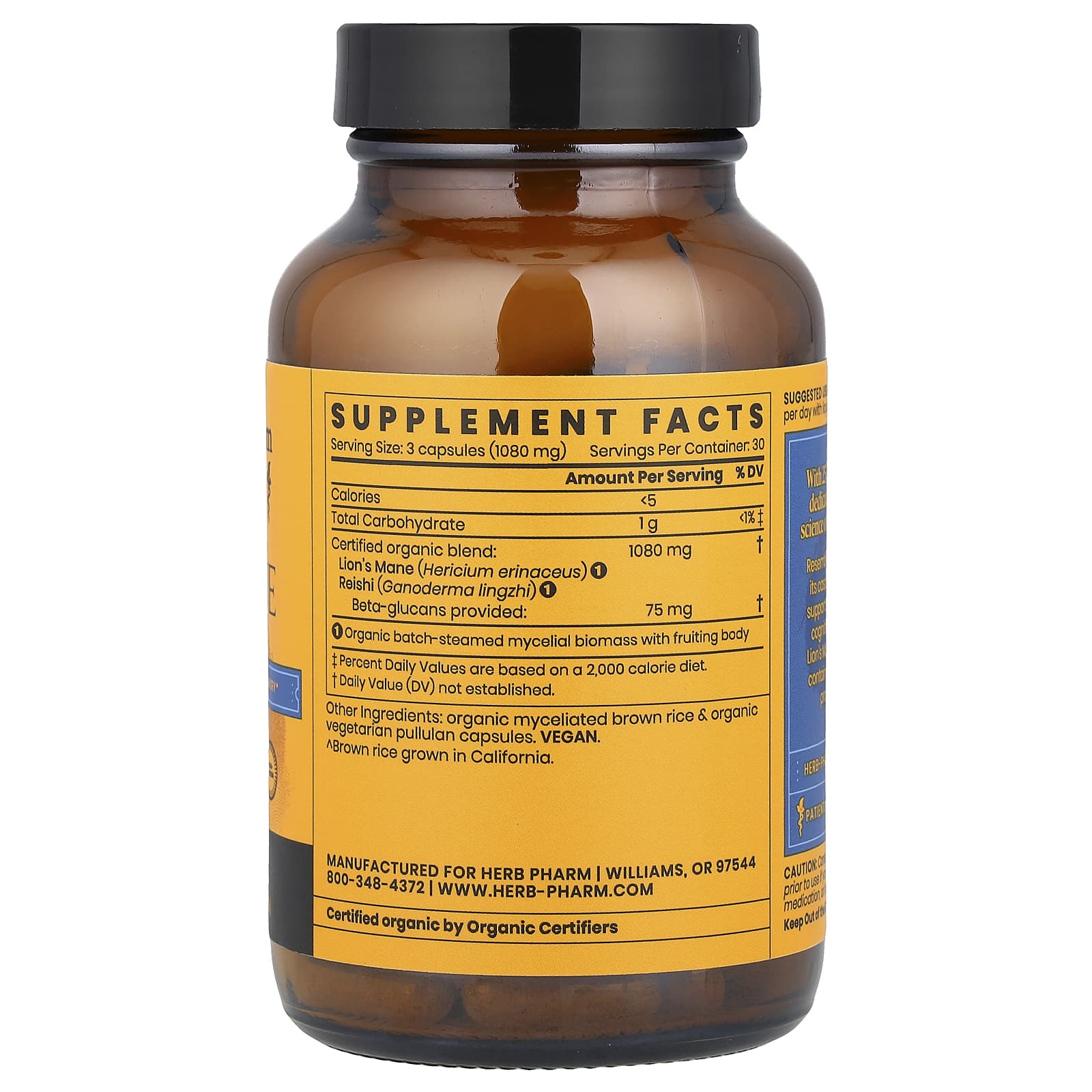 Herb Pharm, Mushroom Wellness ™, смесь из львиной гривы и рейши, 90 вегетарианских капсул