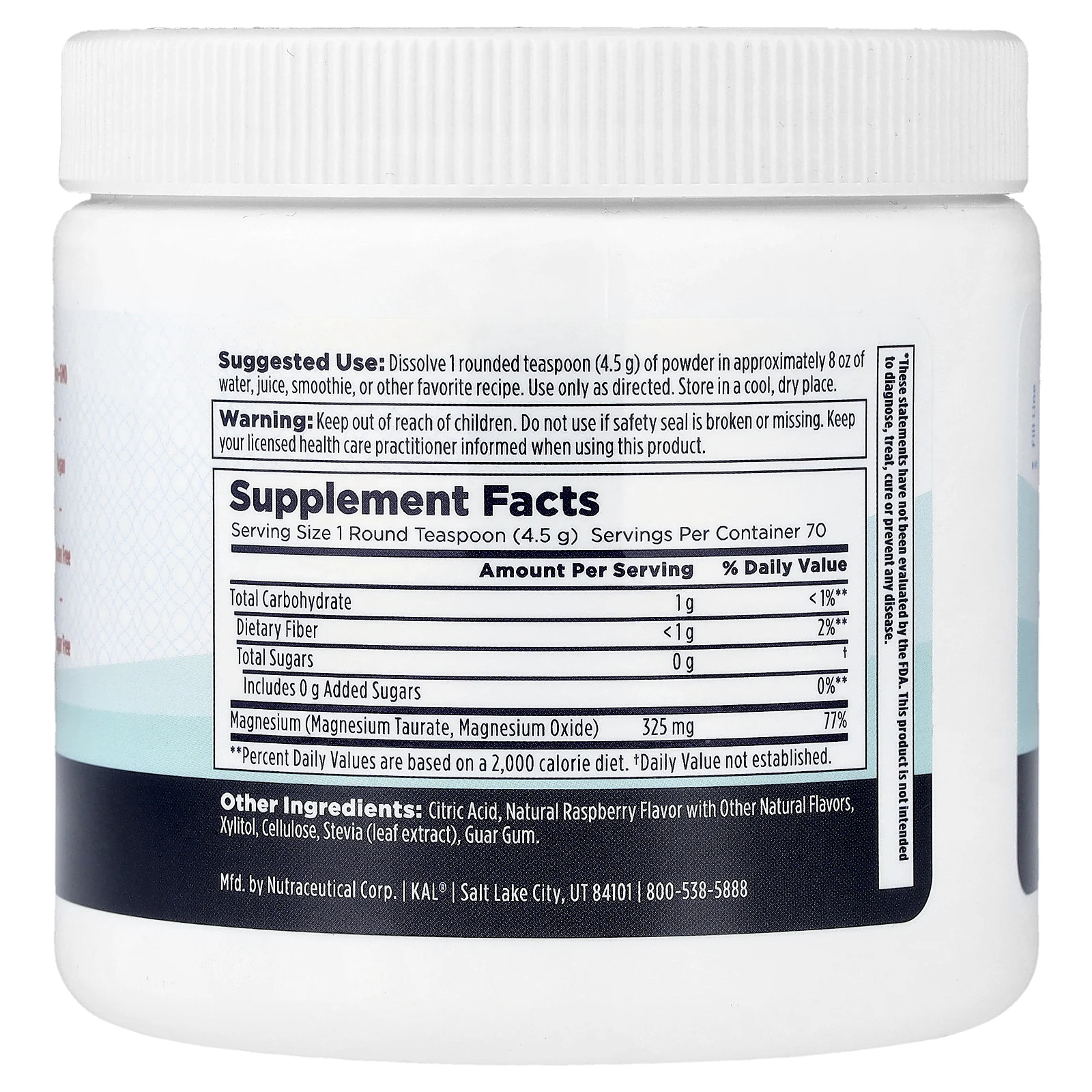 KAL, магний в порошке для сердца, со вкусом красной малины, 315 г (11 унций)