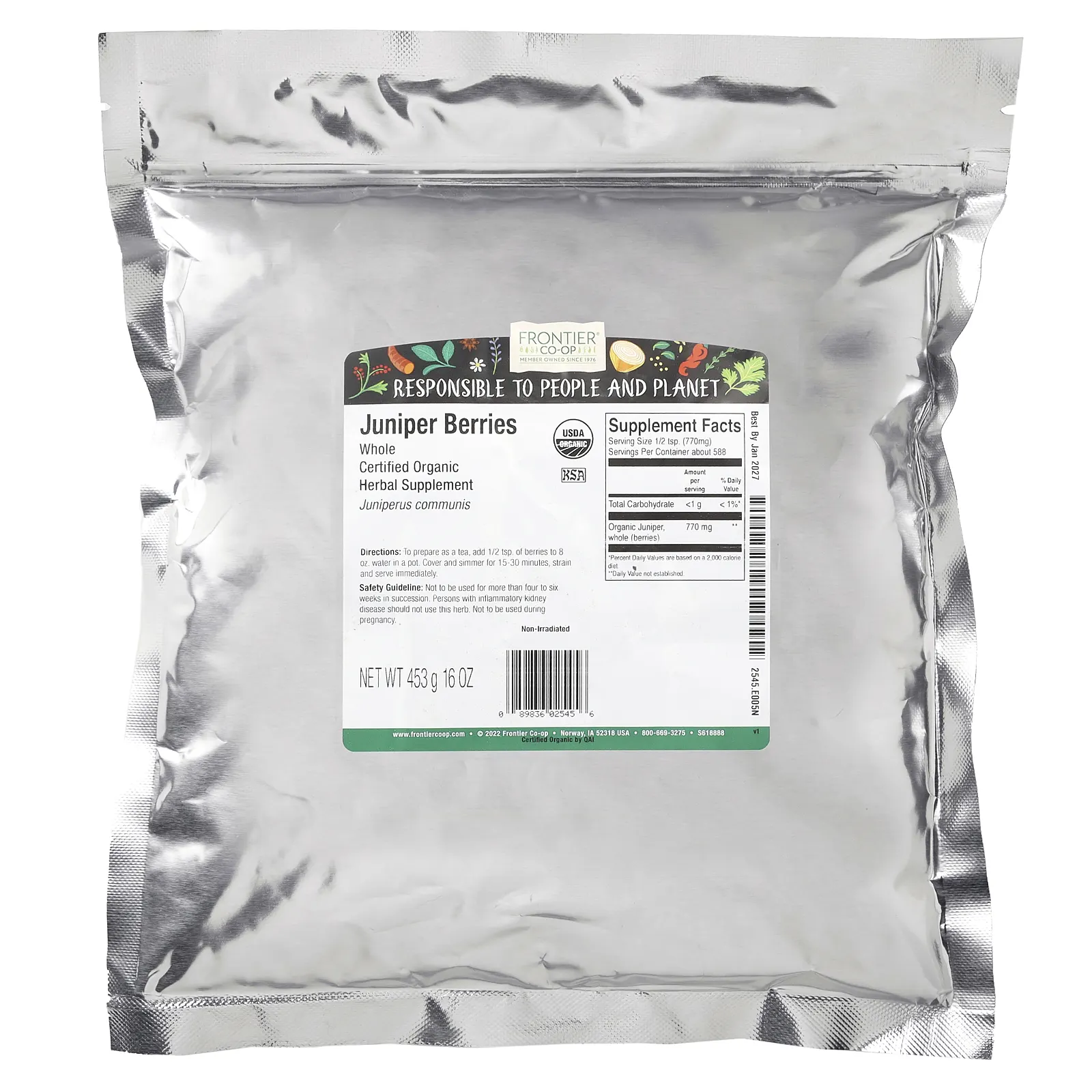 Frontier Co-op, Органические цельные ягоды можжевельника, 453 г (16 унций)