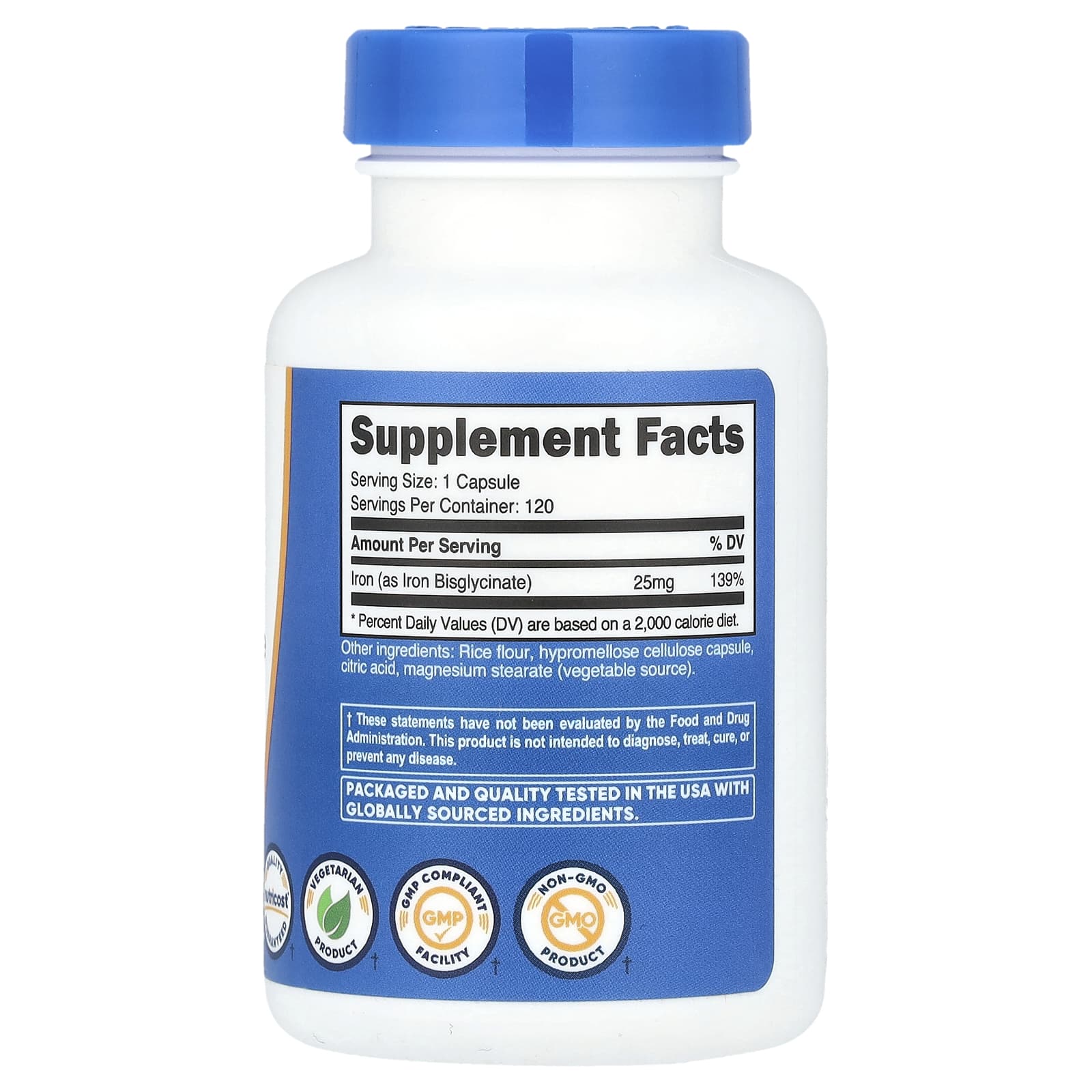 Nutricost, Железо, 25 мг, 120 капсул