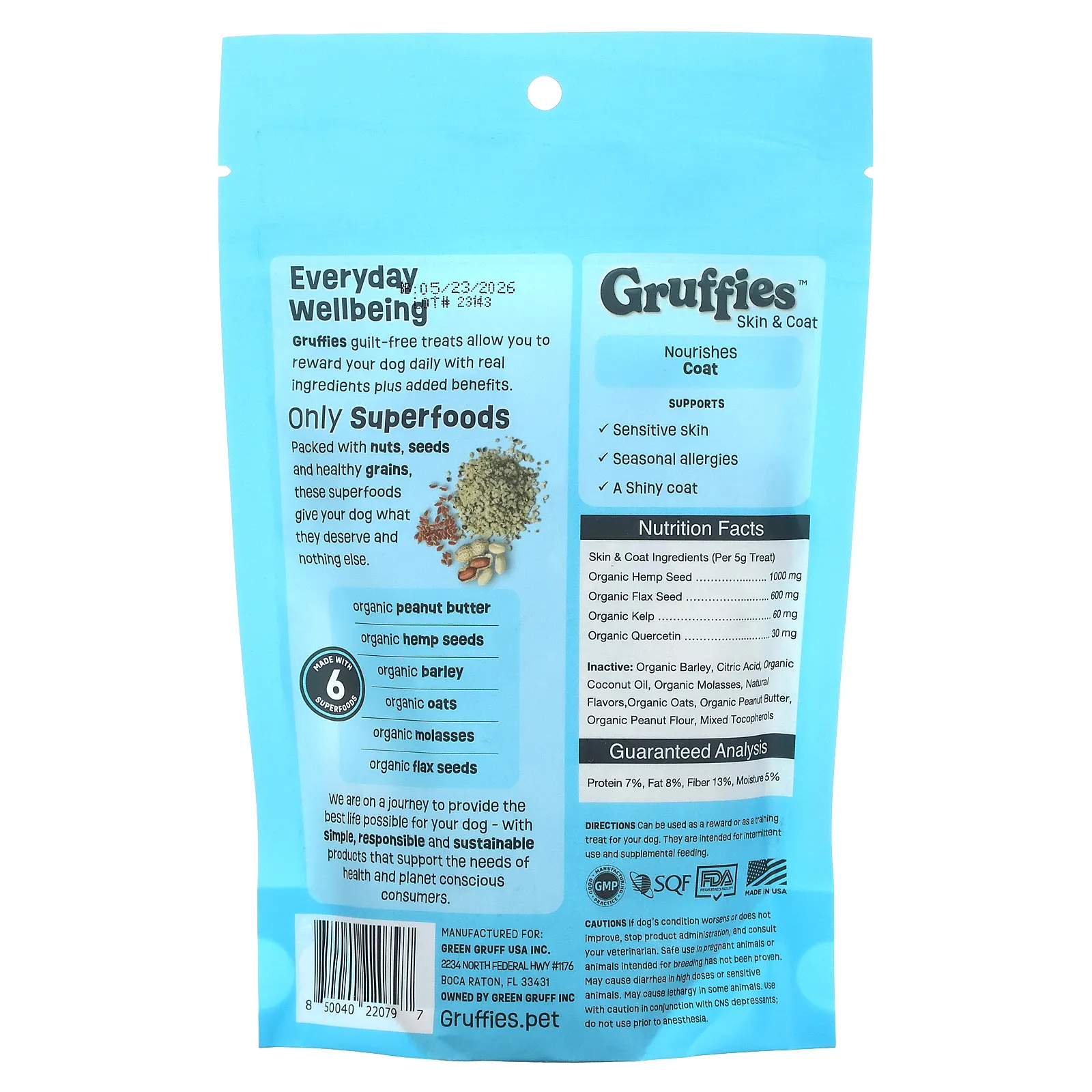 Green Gruff, Gruffies, Skin & Coat, лакомства для собак с арахисовым маслом, 170 г (6 унций)