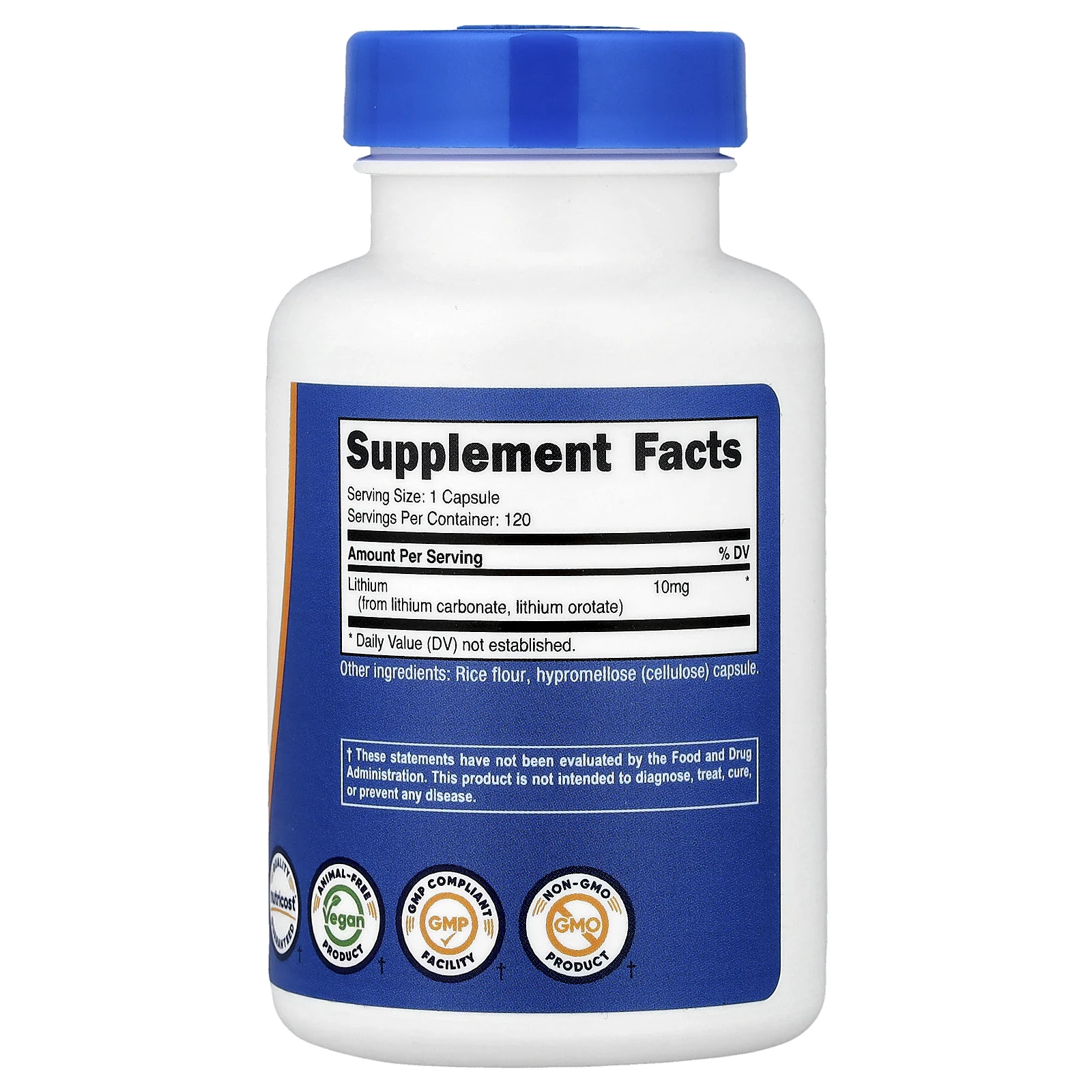 Nutricost, оротат лития, 10 мг, 120 капсул