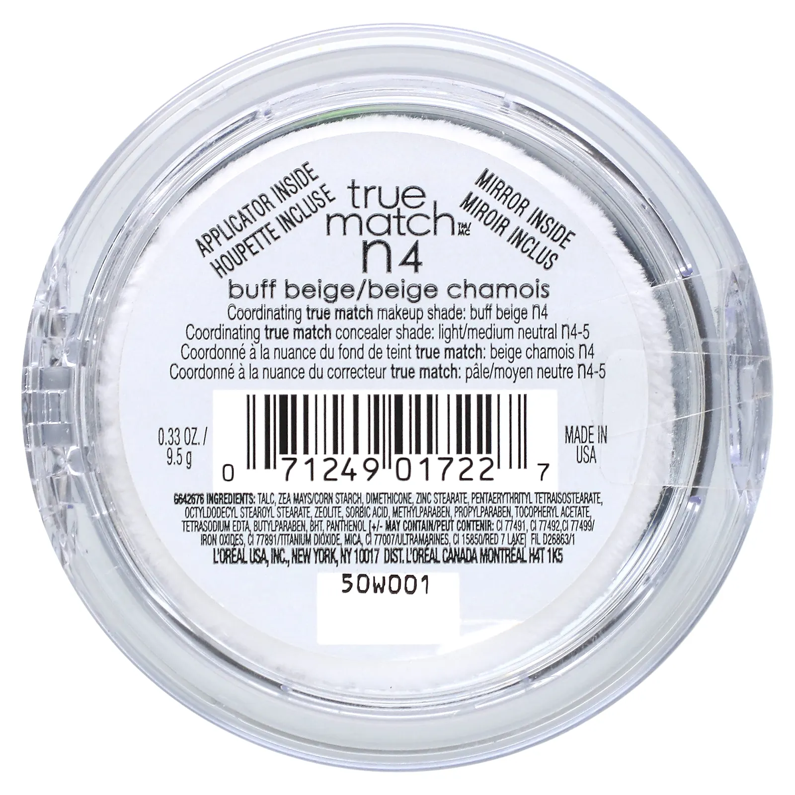 L'Oréal, True Match, суперсмываемая пудра, N4 бежевый, 9,5 г (0,33 унции)