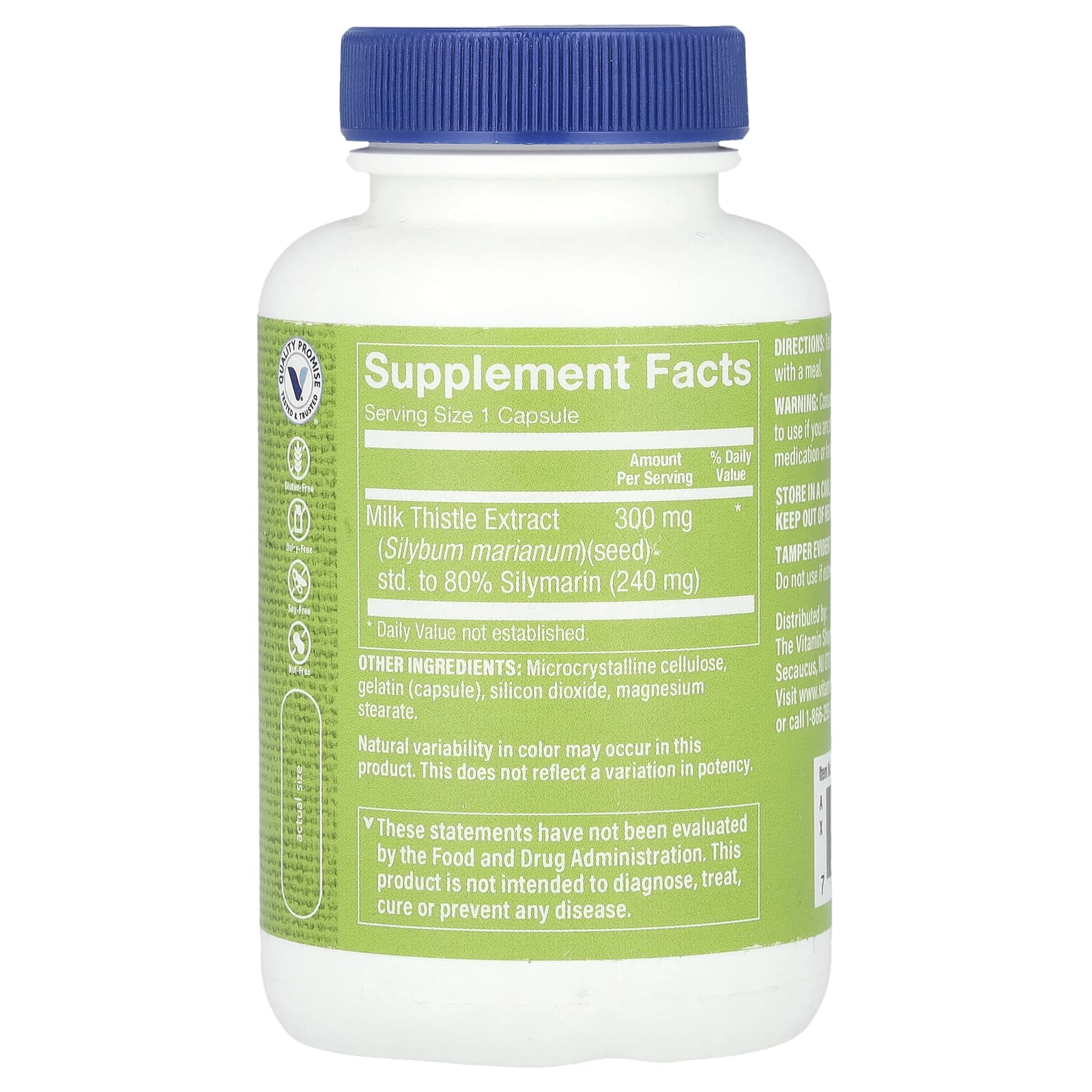 The Vitamin Shoppe, Экстракт расторопши, один раз в день, 300 мг, 100 капсул