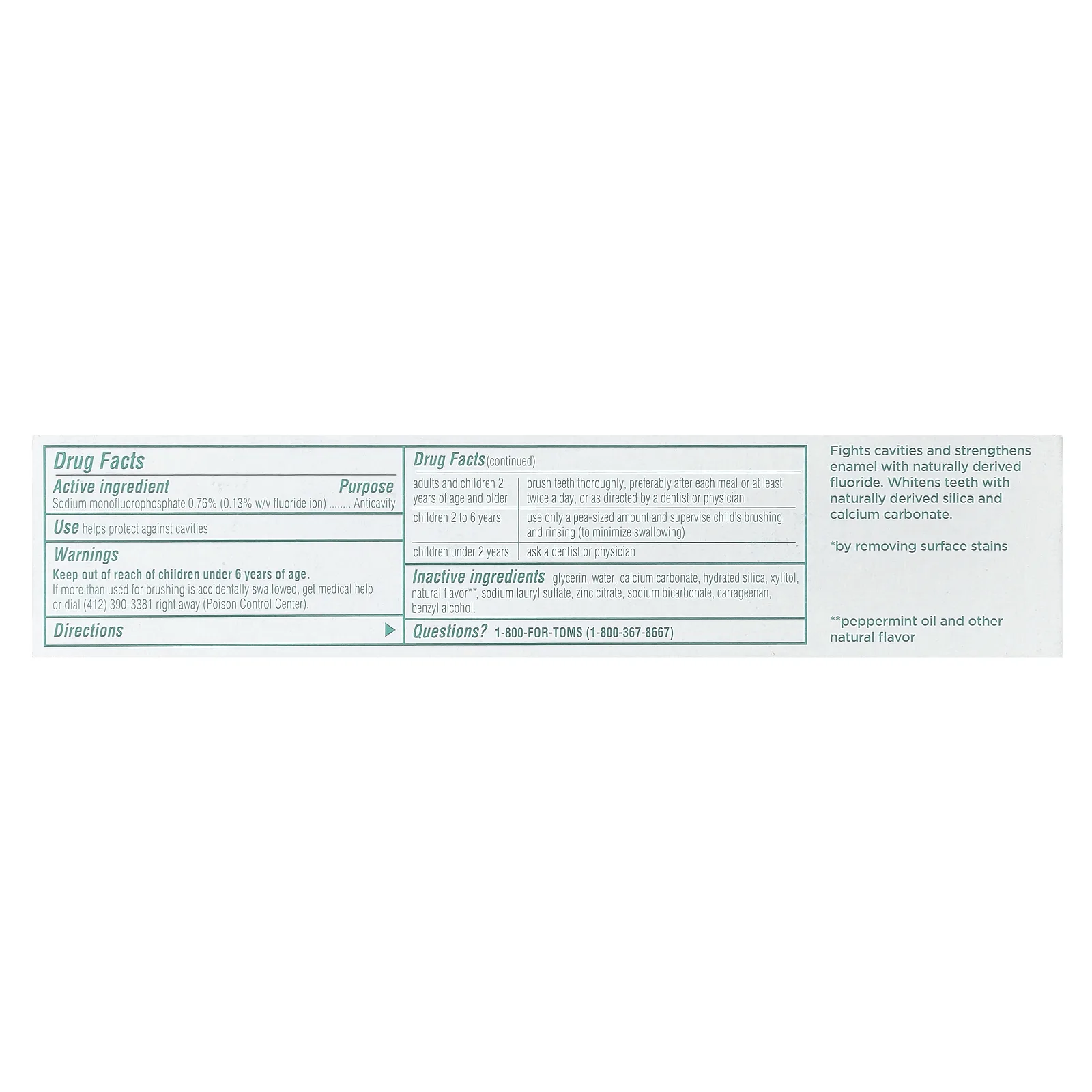 Tom's of Maine, Whole Care, Natural Anticavity Toothpaste with Fluoride, Peppermint, 4.0 oz (113 g)