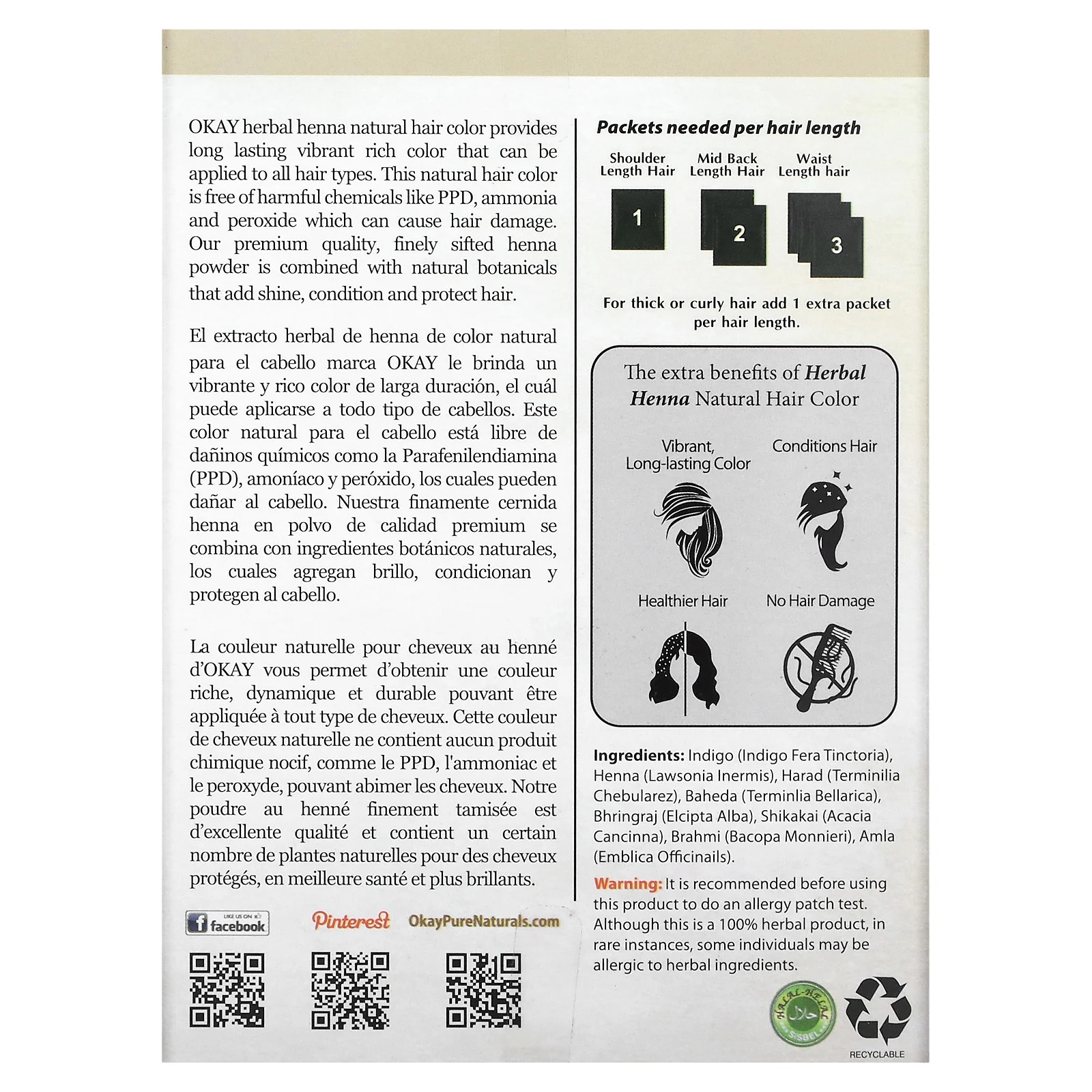 Okay Pure Naturals, Натуральная краска для волос из травяной хны, черный, 56,7 г (2 унции)