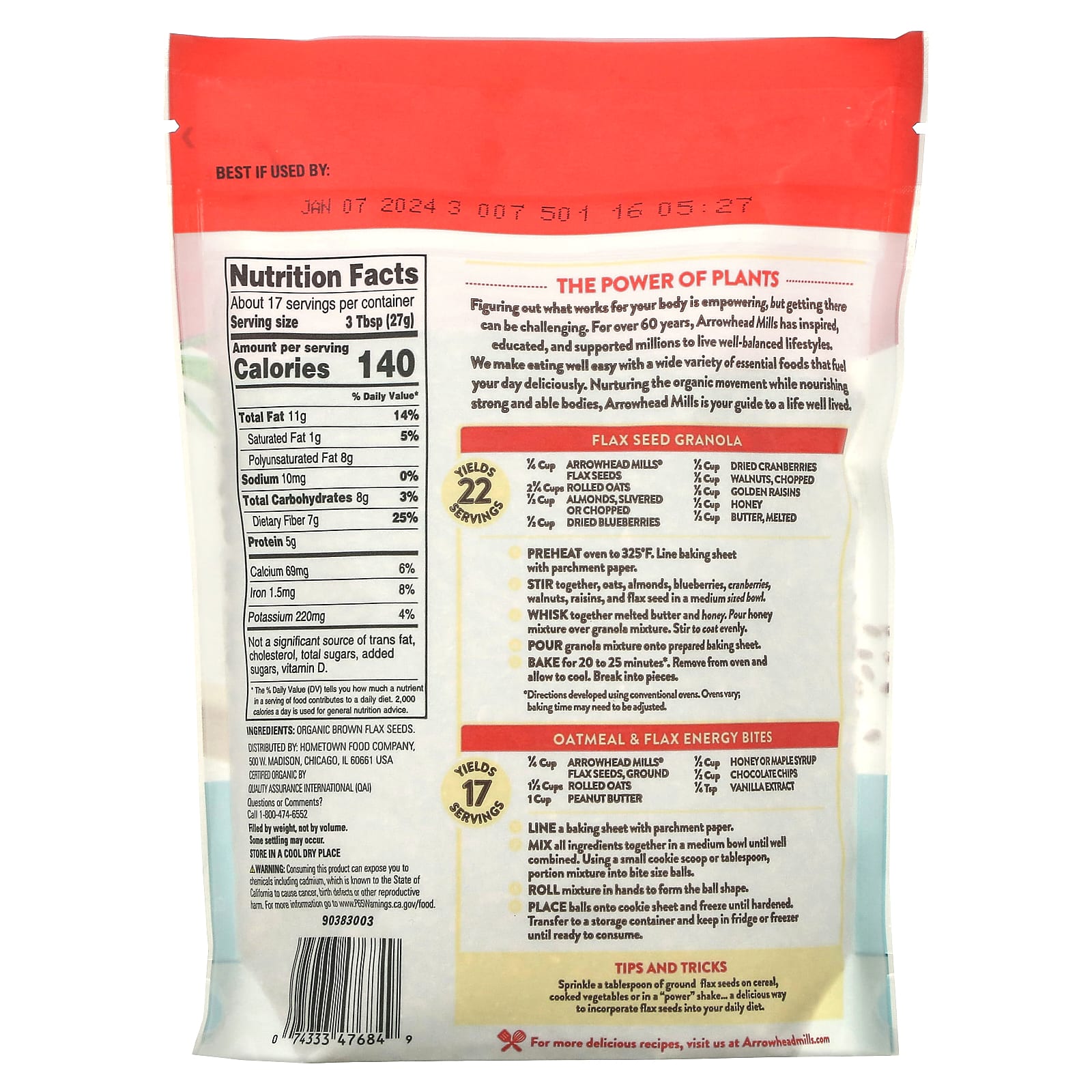 Arrowhead Mills, Органические семена льна, 453 г (16 унций)