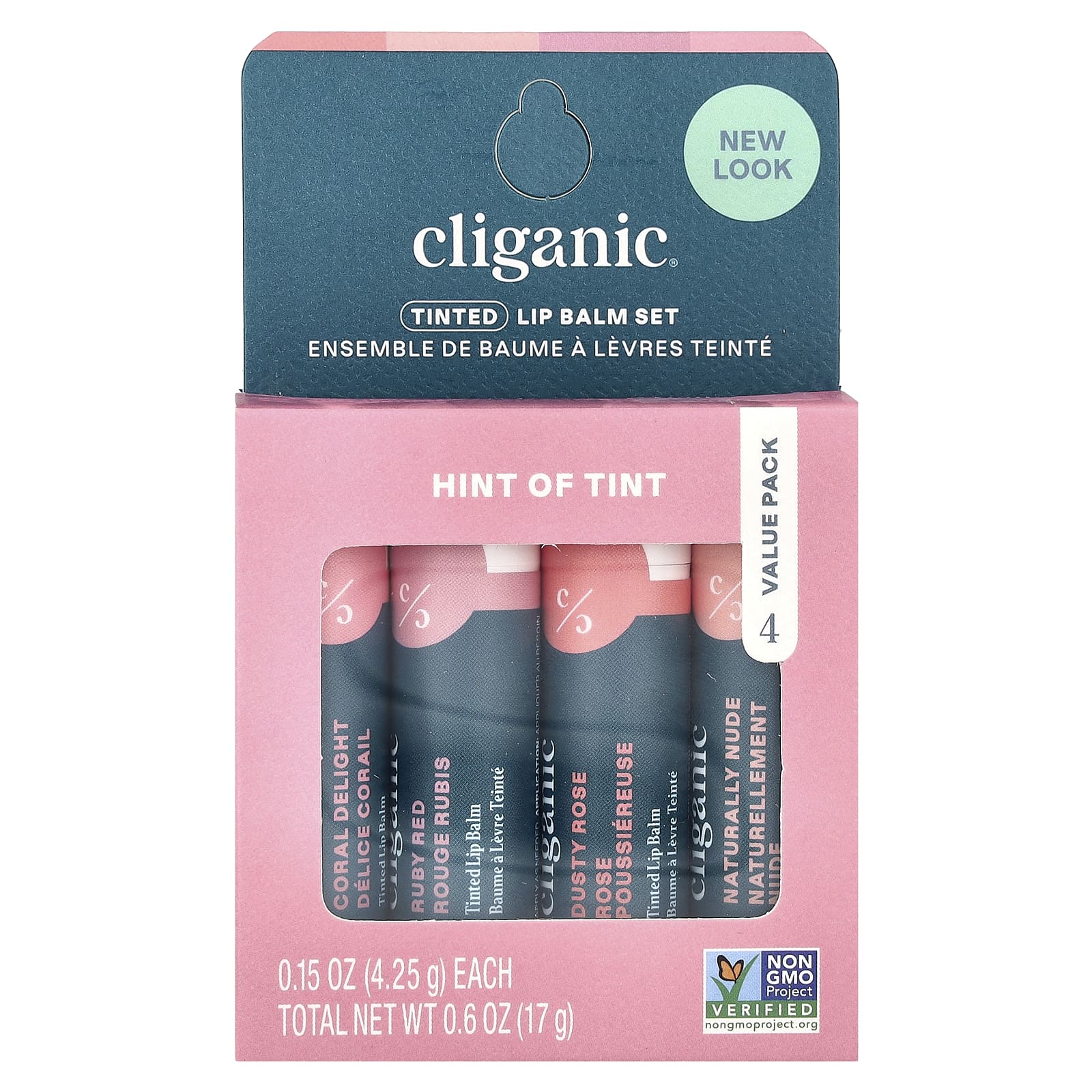 Cliganic, набор оттеночных бальзамов для губ, оттенок, 4 тюбика по 4,25 г (0,15 унции)