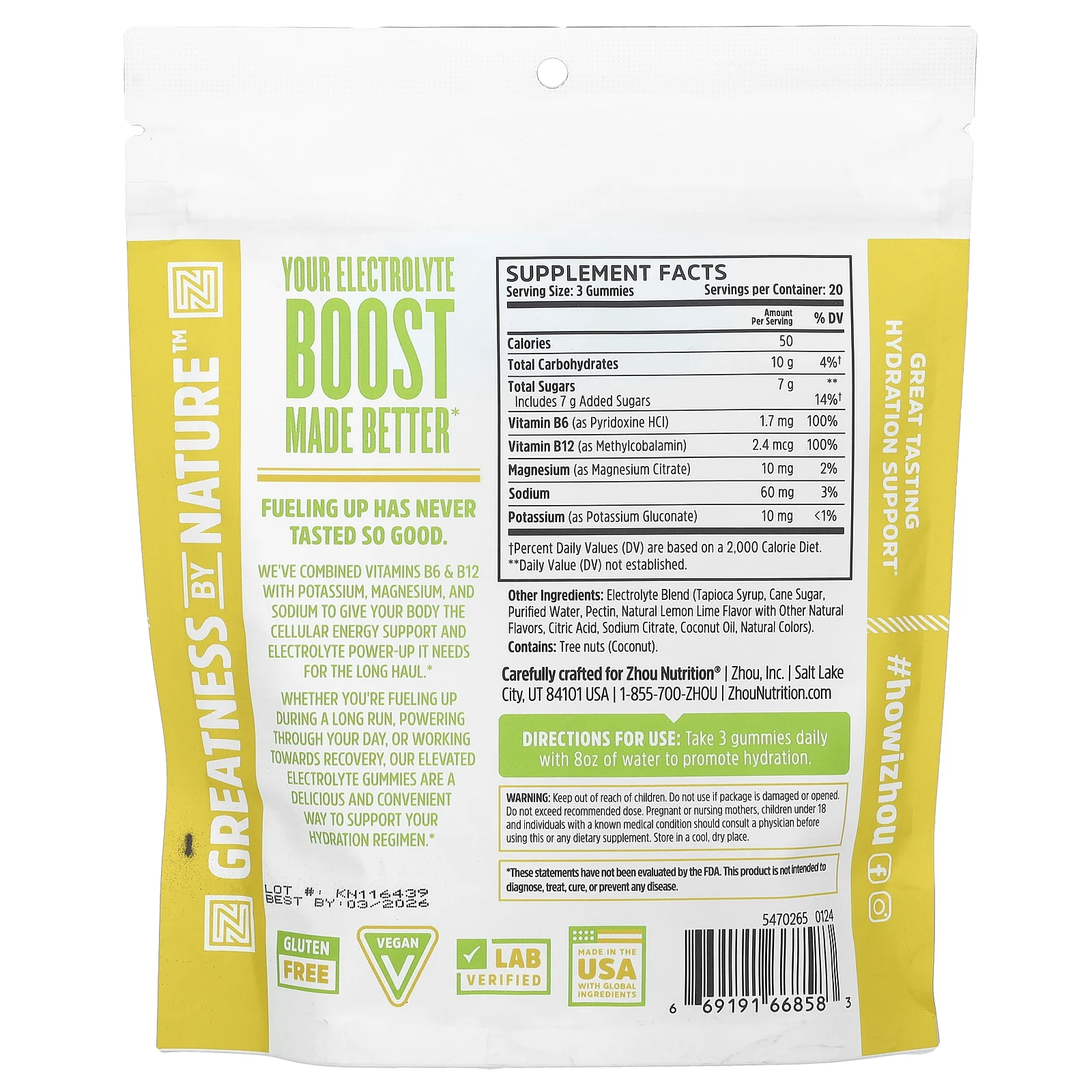 Zhou Nutrition, Водные жевательные таблетки, лимон и лайм, 60 жевательных таблеток