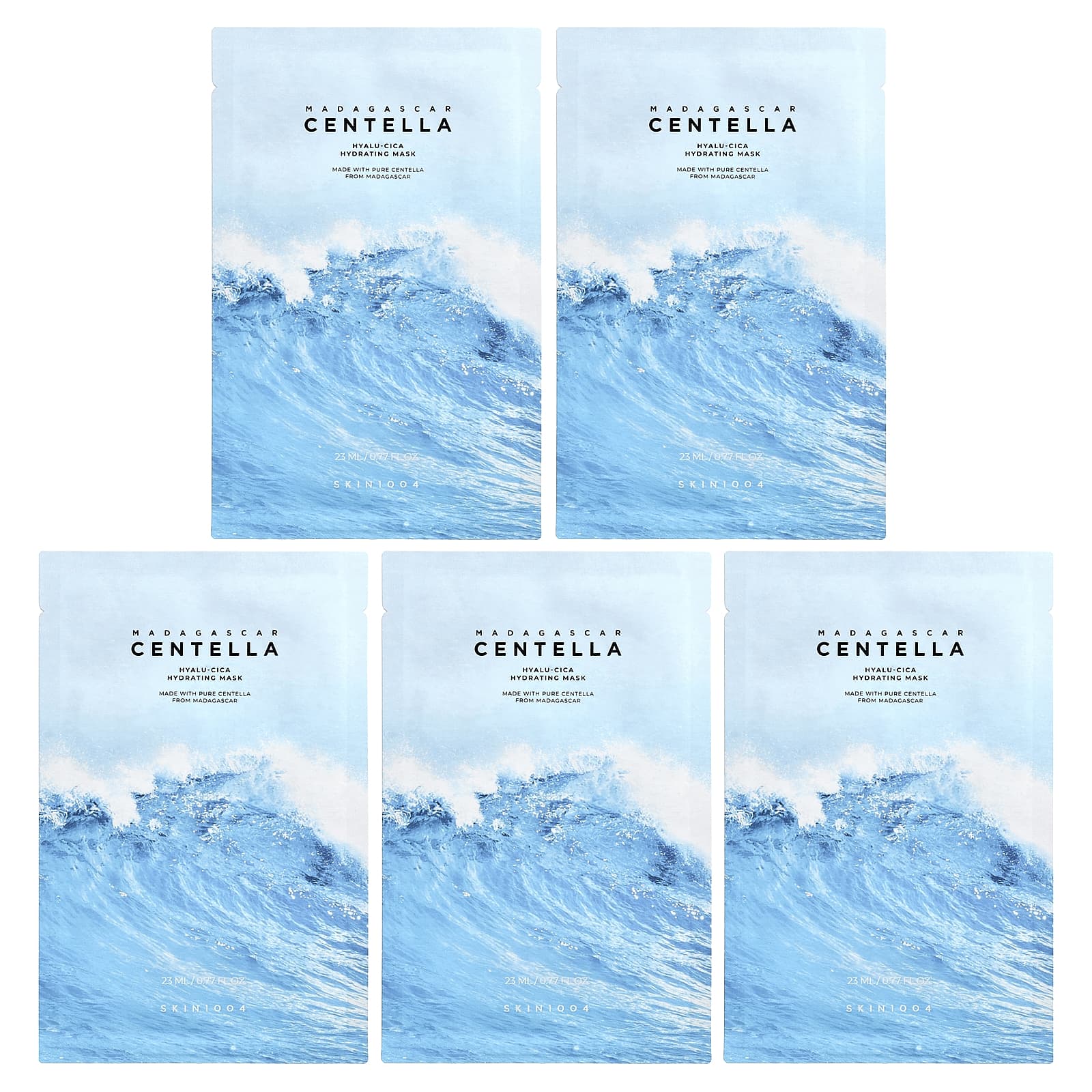 SKIN1004, мадагаскарская готу кола, Hyalu-Cica, увлажняющая маска для лица, 5 шт. по 23 мл (0,77 жидк. унции)