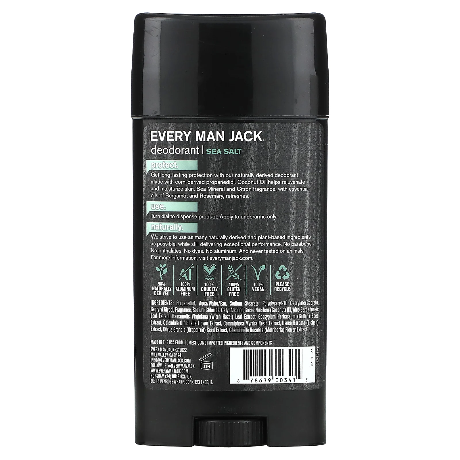 Every Man Jack, Дезодорант, без алюминия, морская соль, 76,5 г (2,7 унции)