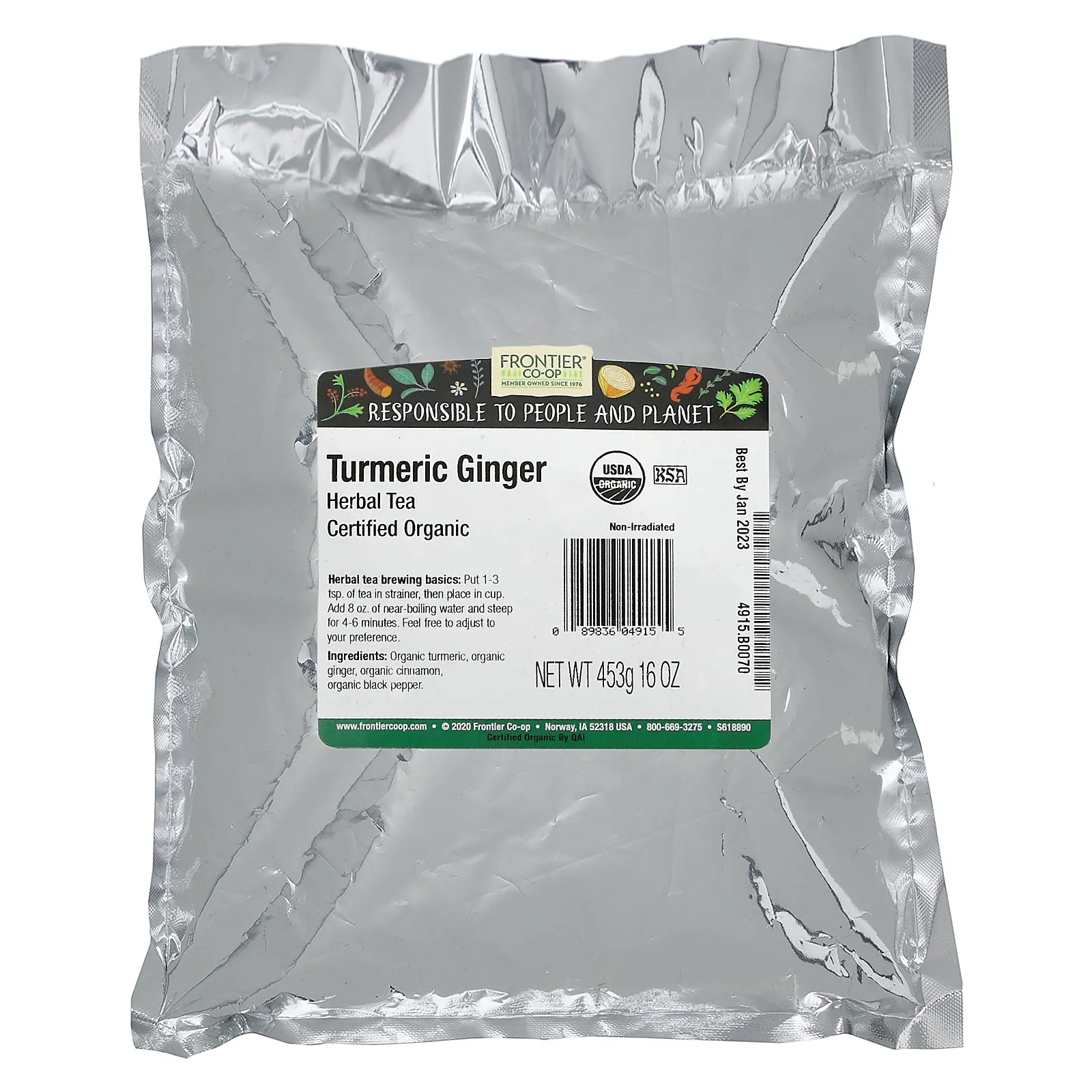 Frontier Co-op, Сертифицированный органический травяной чай с куркумой и имбирем, 453 г (16 унций)