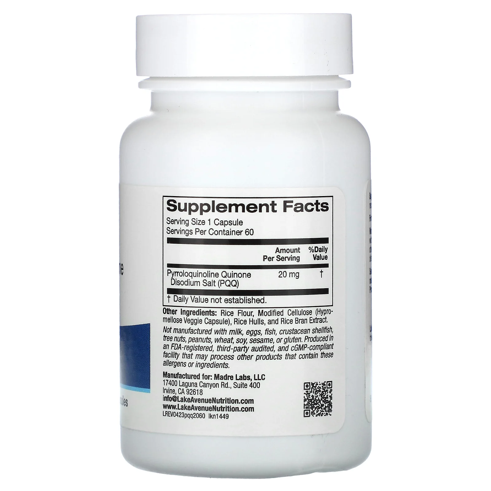 Lake Avenue Nutrition, пирролохинолинхинон, 20 мг, 60 растительных капсул