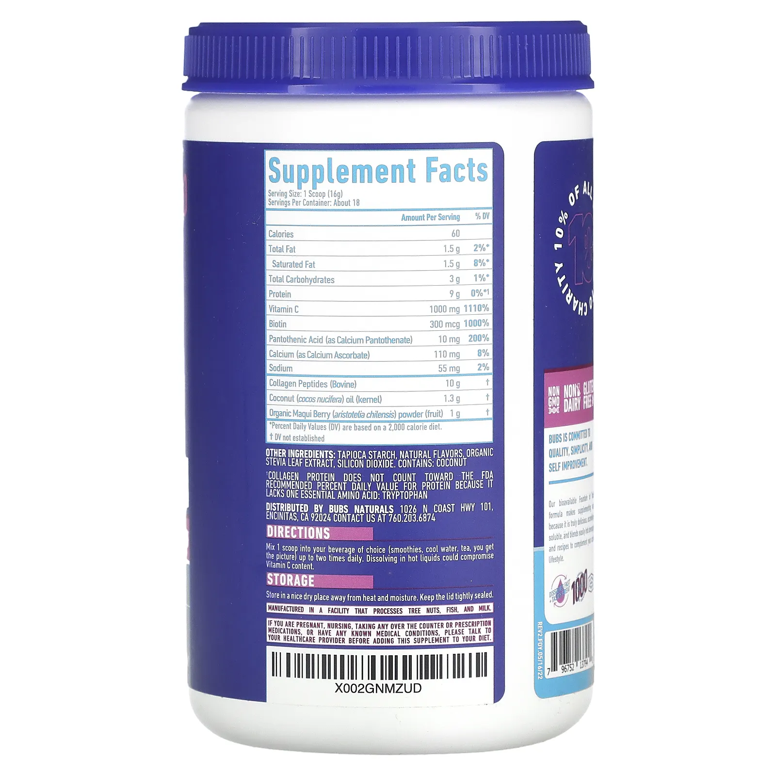 BUBS Naturals, Fountain of Youth Collagen, ягоды маки, 288 г (10,16 унции)