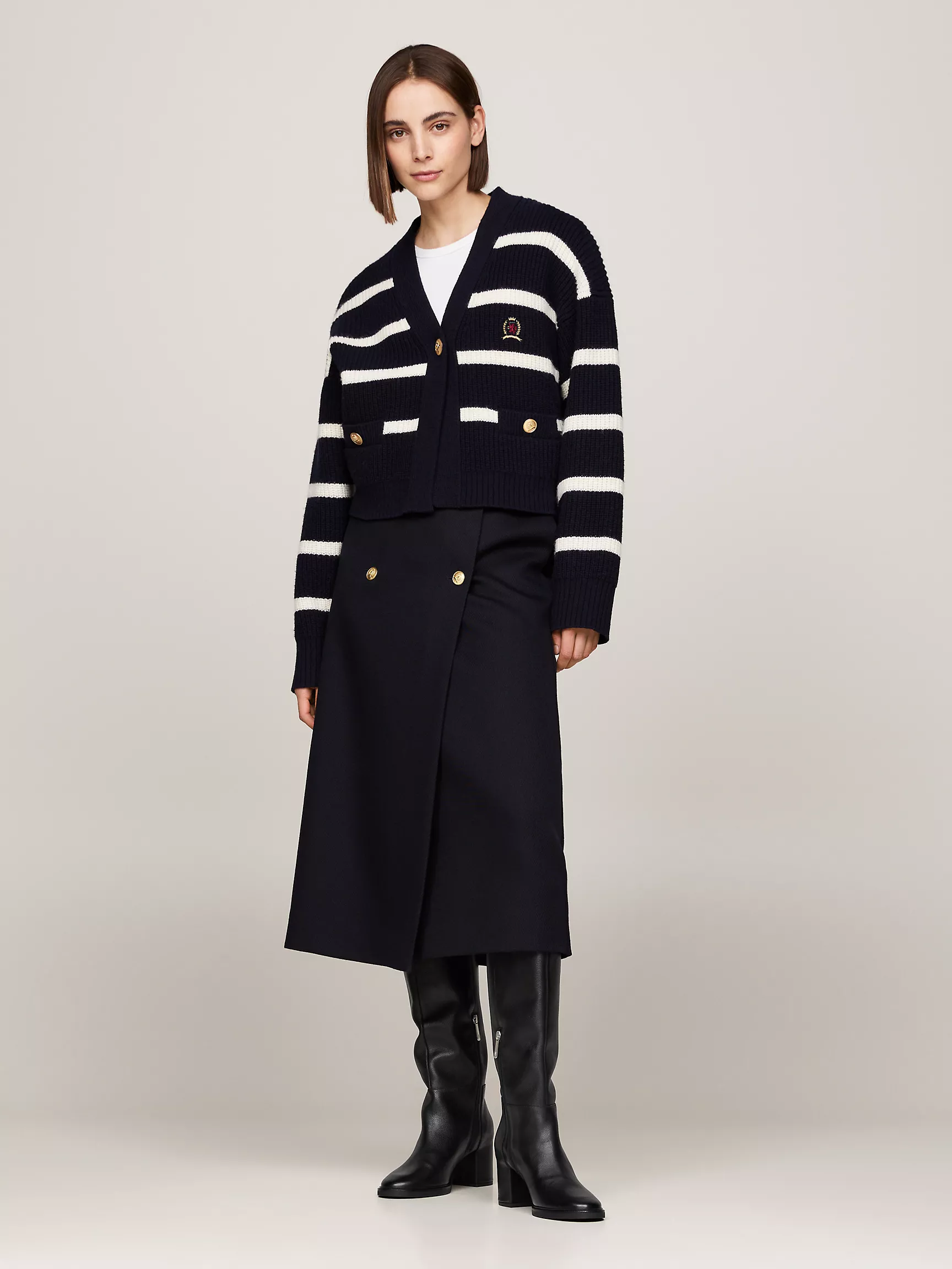 Женские ботинки Tommy Hilfiger, Высокие кожаные сапоги с монограммным узором