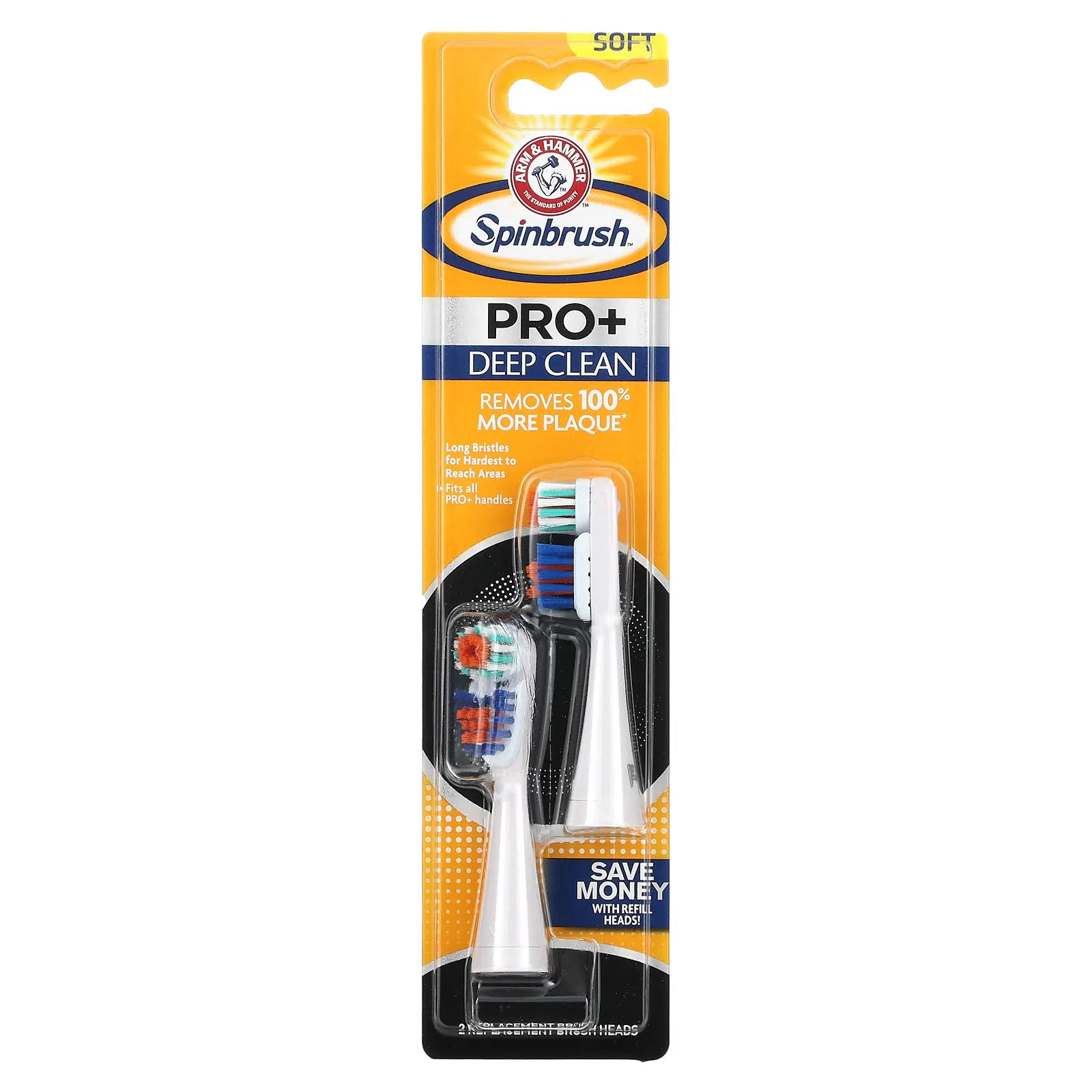 Spinbrush, Pro +, глубокая очистка, сменные насадки, мягкие, 2 насадки