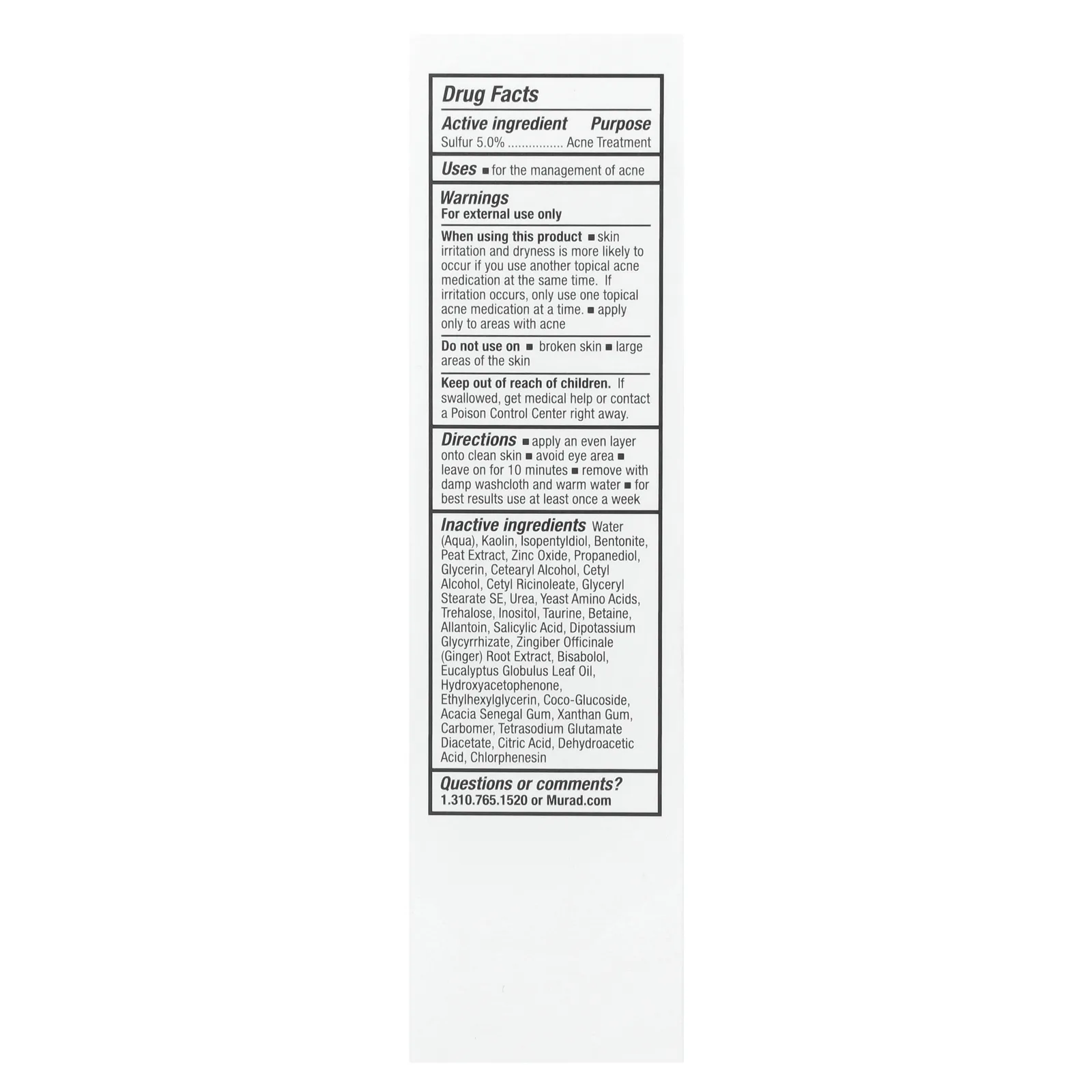 Murad, Acne Control, серная маска для быстрого снятия акне, 74 мл (2,5 жидк. Унции)