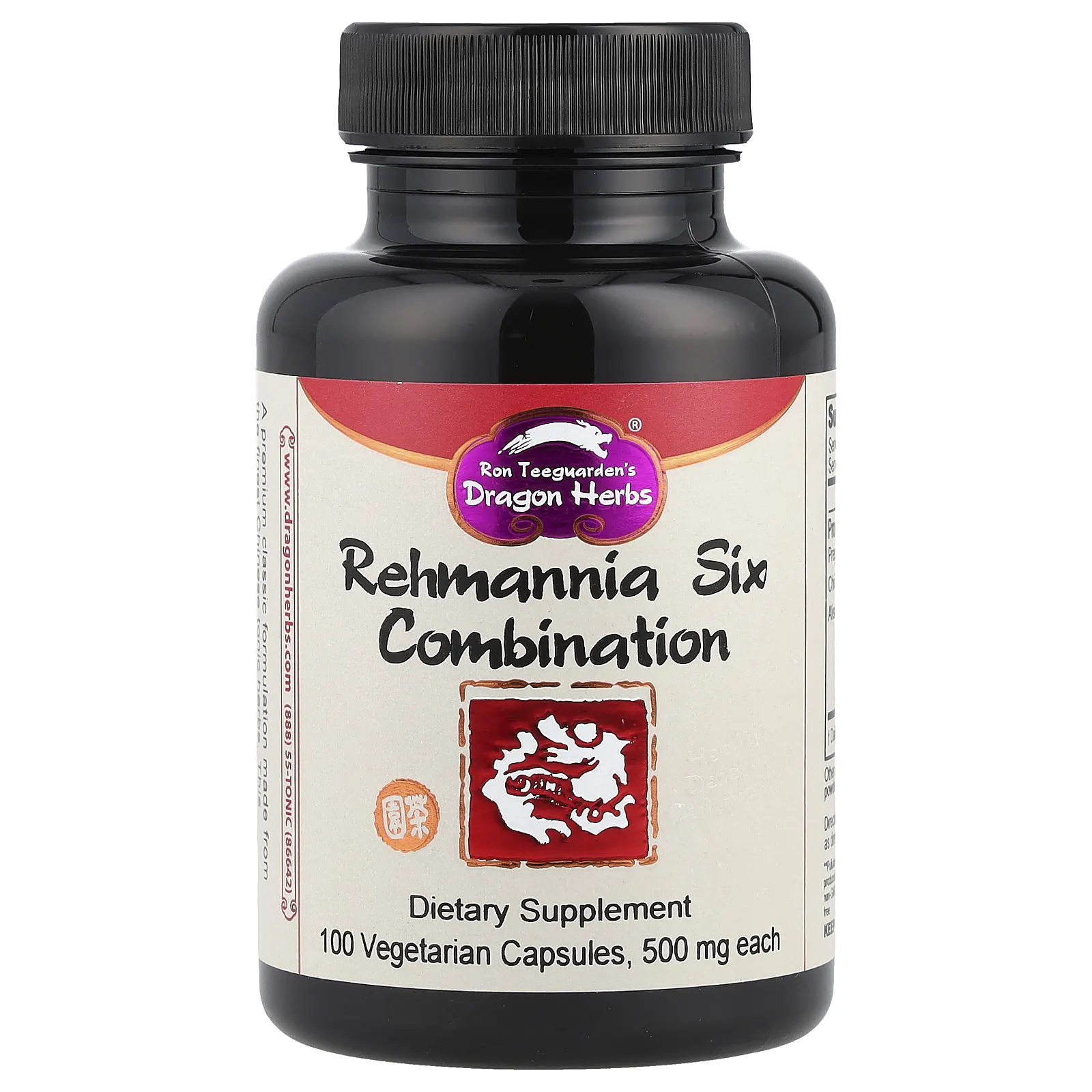 Dragon Herbs ( Ron Teeguarden ), смесь из шести видов рехмании, 500 мг, 100 вегетерианских капсул