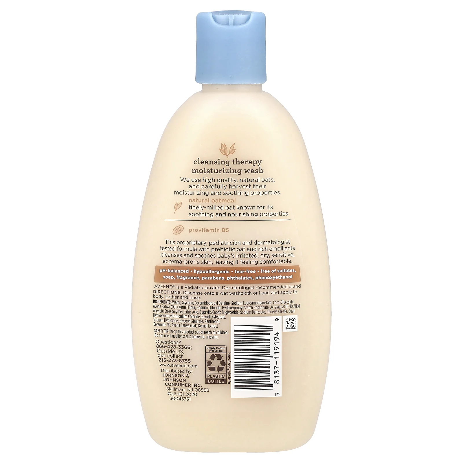 Aveeno, Baby, увлажняющее средство для умывания Cleansing Therapy, без запаха, 236 мл (8 жидких унций)