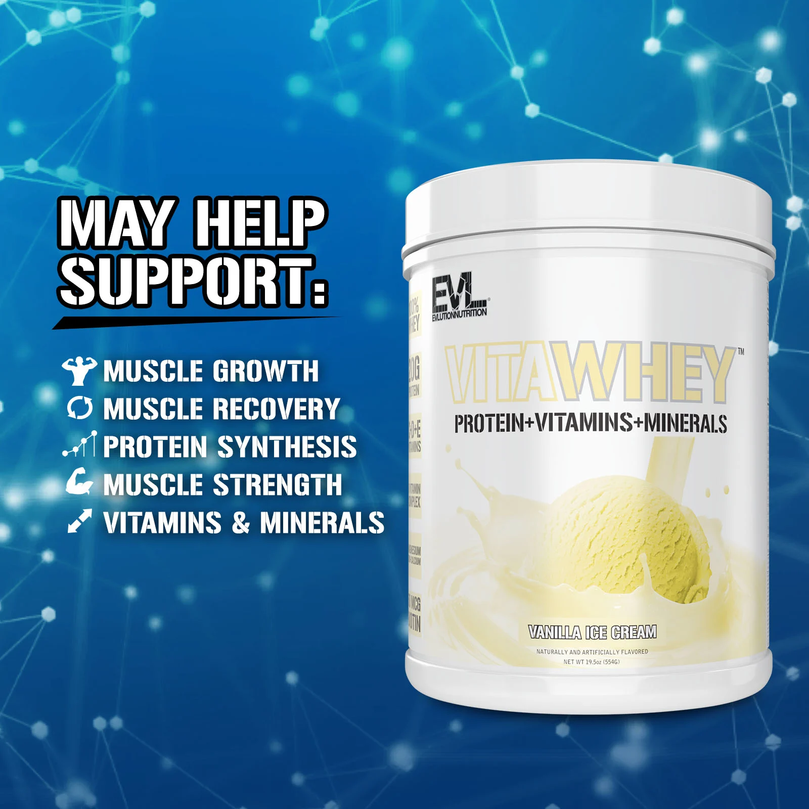 EVLution Nutrition, VitaWhey ™, ванильное мороженое, 554 г (19,5 унции)