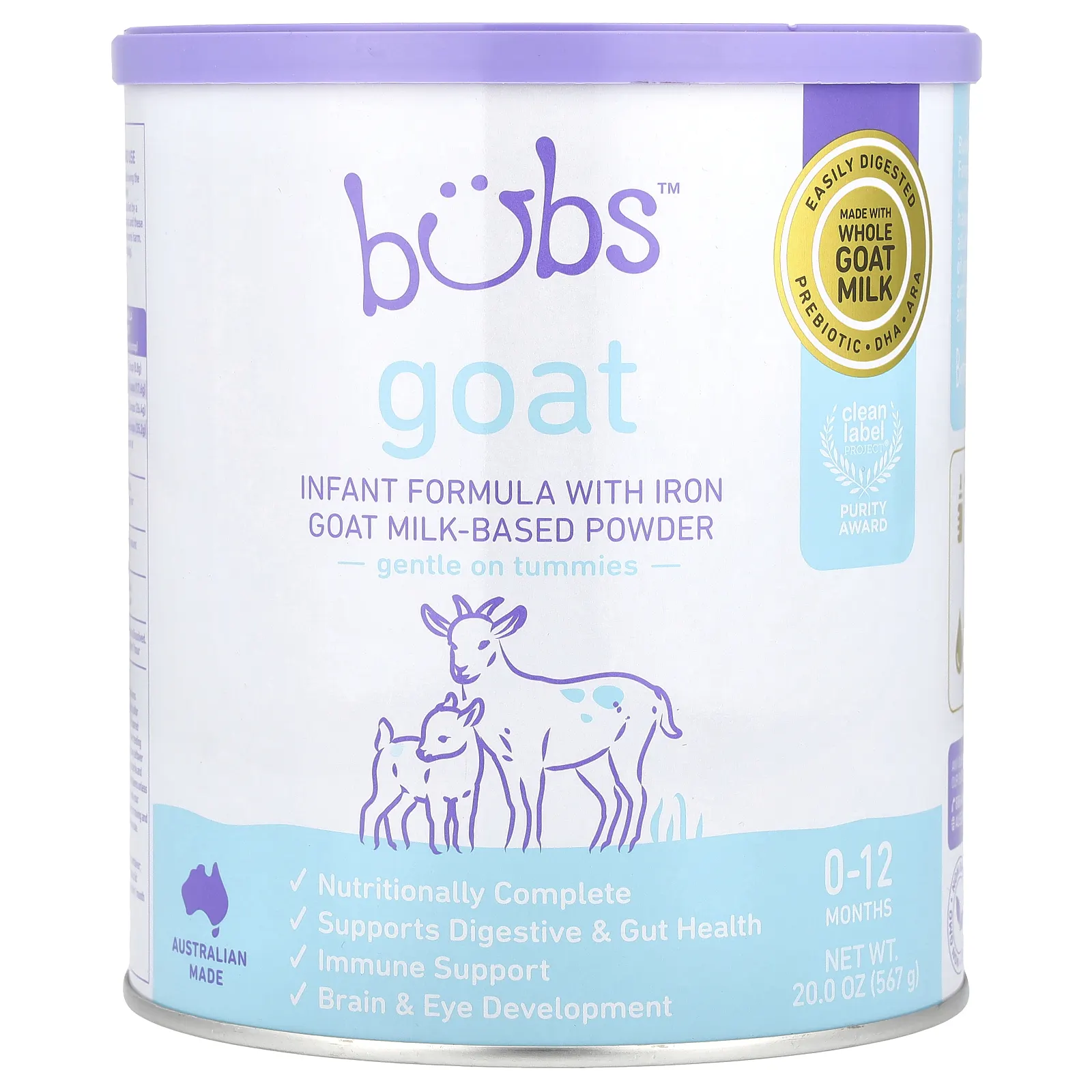 Aussie Bubs, Goat, смесь для младенцев с порошком на основе железного козьего молока, 0–12 месяцев, 567 г (20 унций)