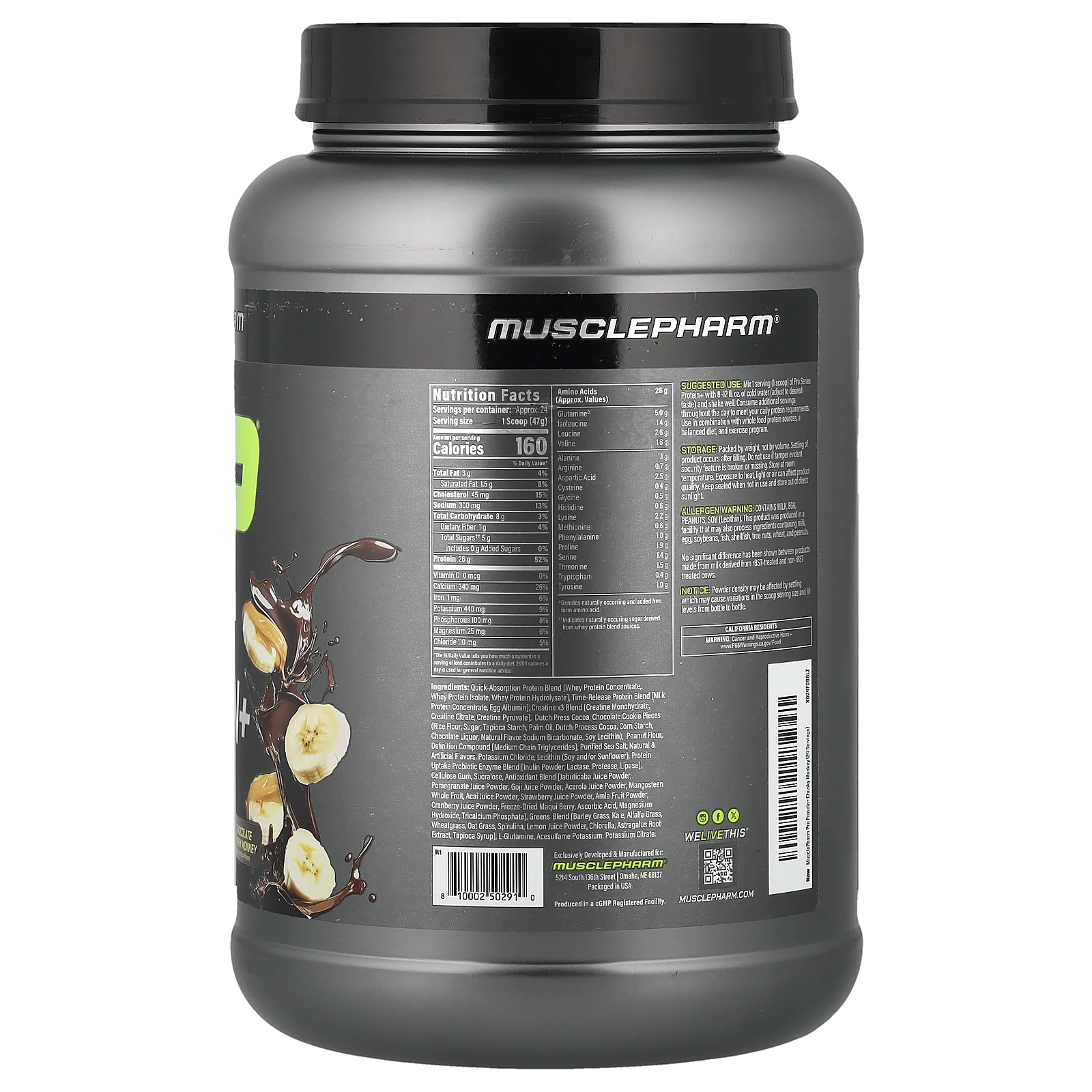 MusclePharm, Pro Series Protein+, протеин с кусочками шоколада, 1,1 кг (2,5 фунта)