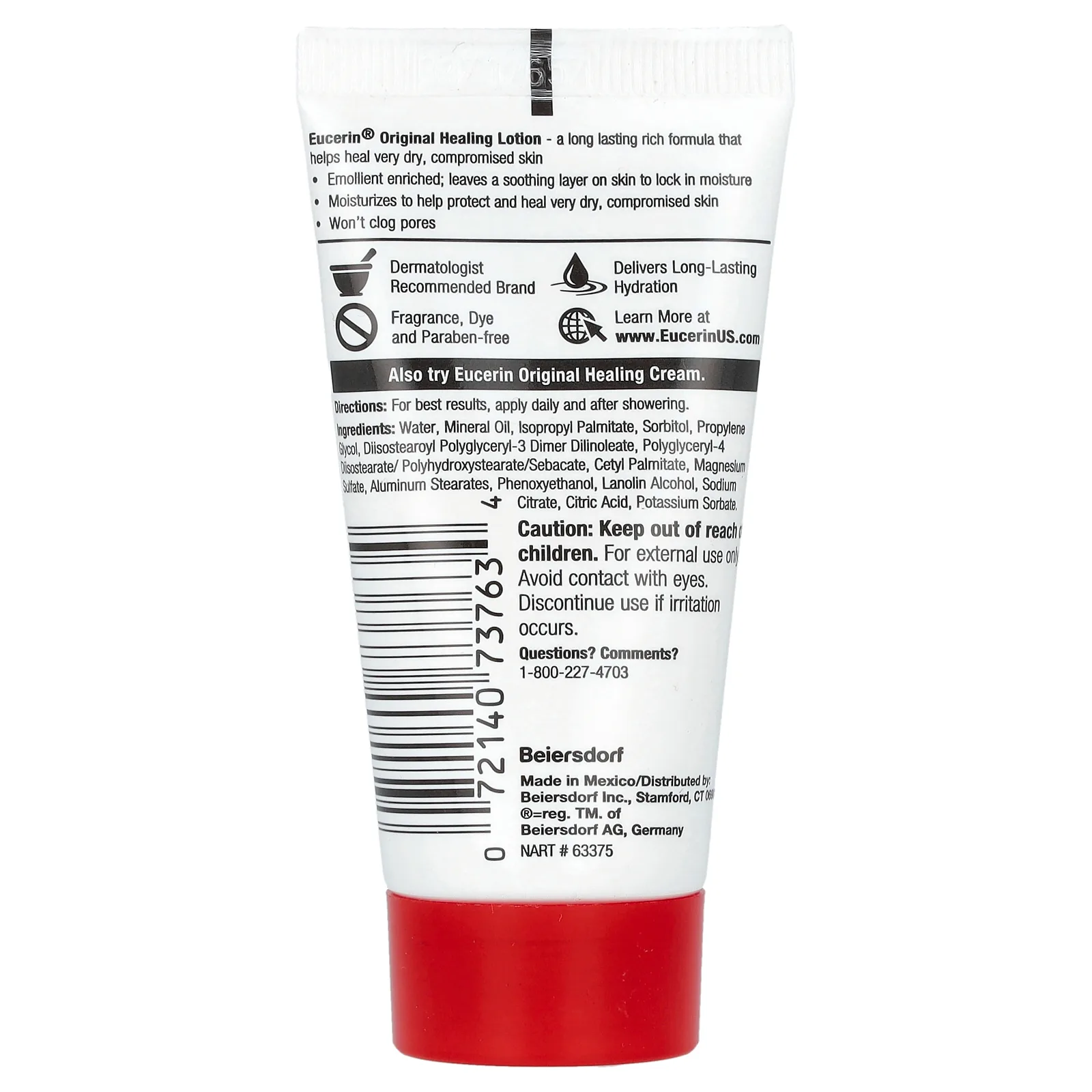 Eucerin, Original Healing Lotion, без отдушек, 30 мл (1 жидк. Унция)