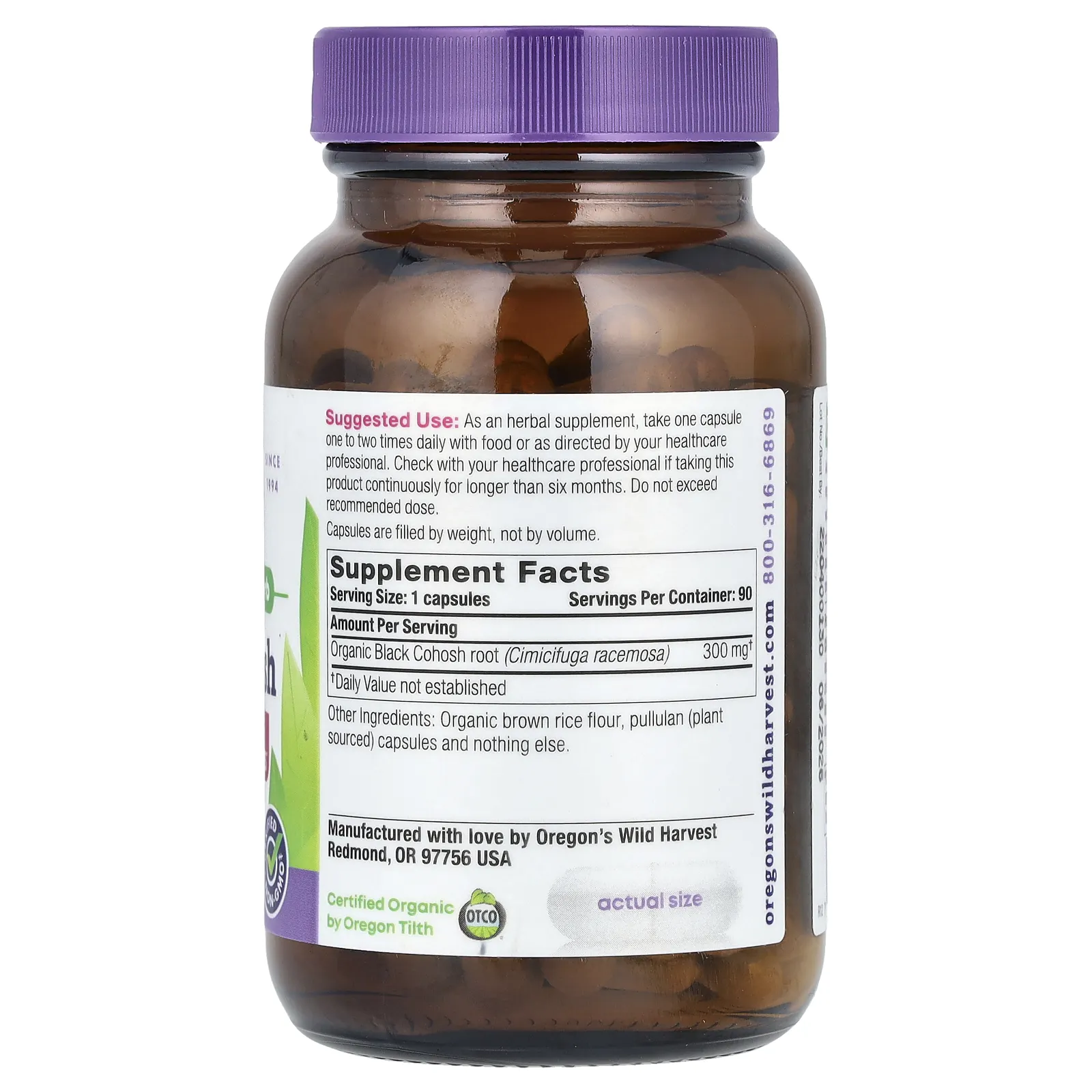 Oregon's Wild Harvest, Черный кохош, 90 веганских капсул
