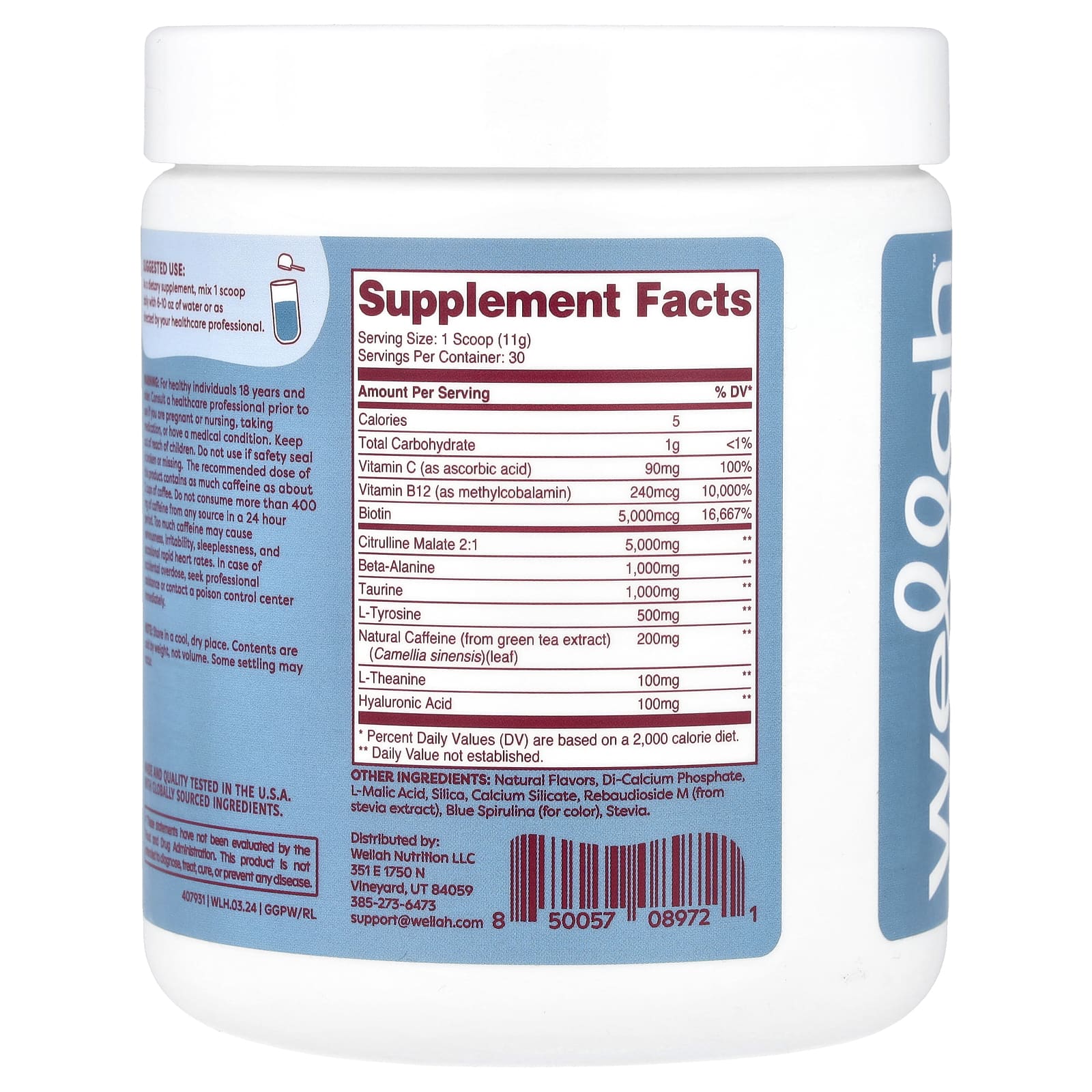 Wellah, Get-Going Pre-Workout, голубая малина, 321 г (11,5 унции)