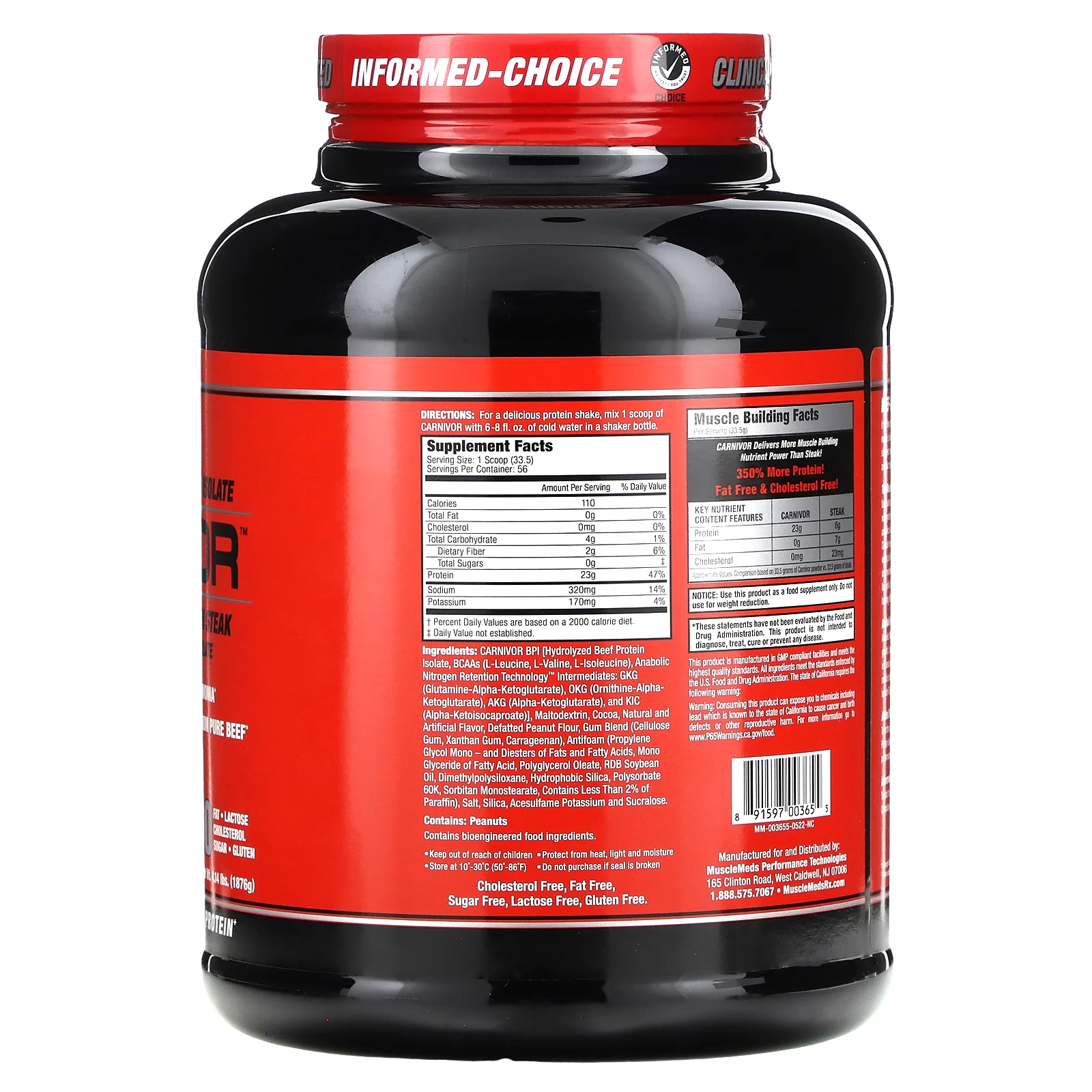 MuscleMeds, Carnivor, изолят говяжьего белка, полученный с помощью биоинженерии, со вкусом шоколада и арахисового масла, 1876 г (4,14 фунта)