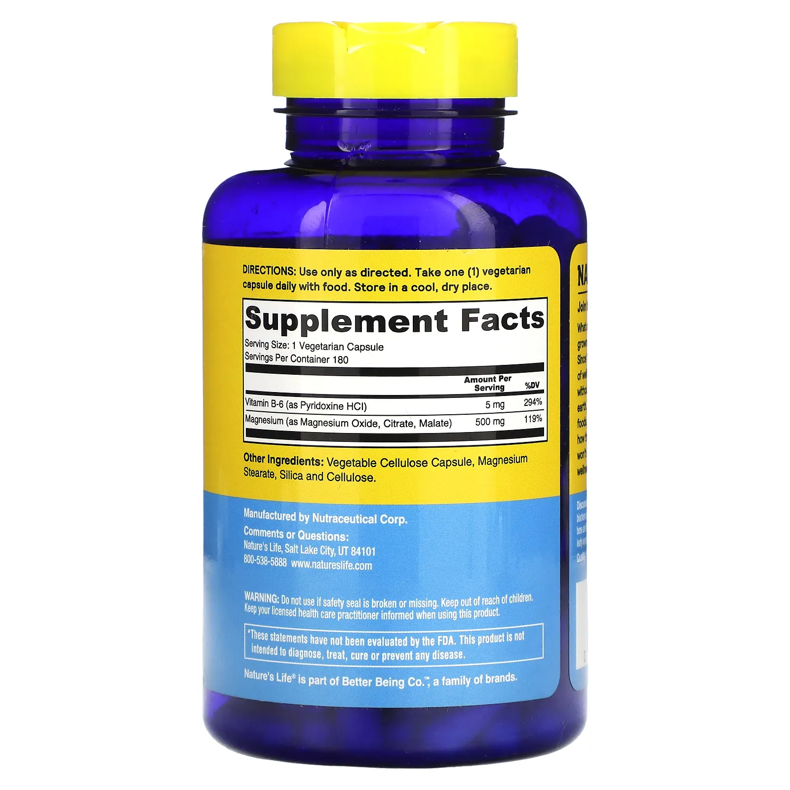 Nature's Life, Обновляющий магний, 500 мг, 180 растительных капсул