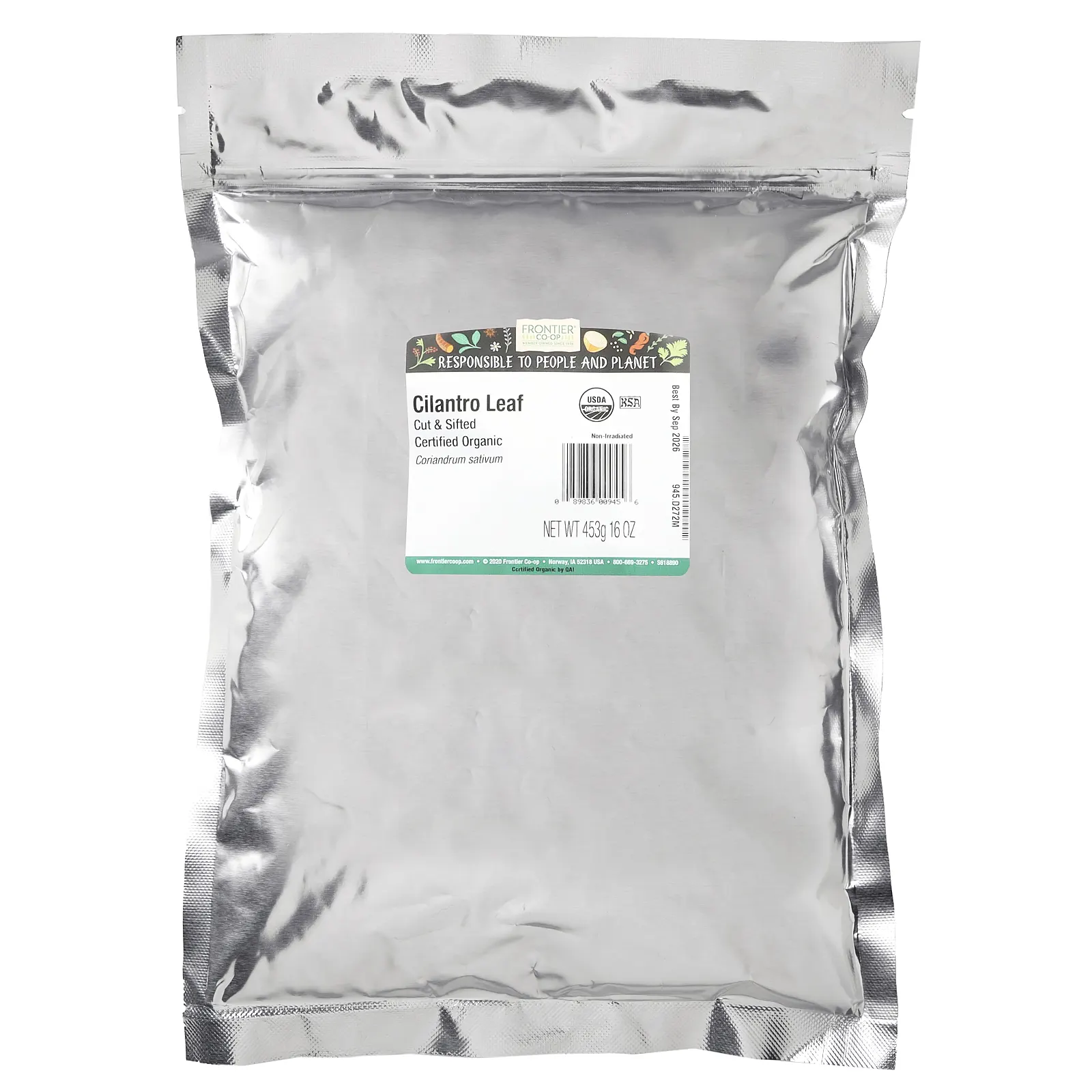 Frontier Co-op, Листья органической кинзы, нарезанные и просеянные, 453 г (16 унций)