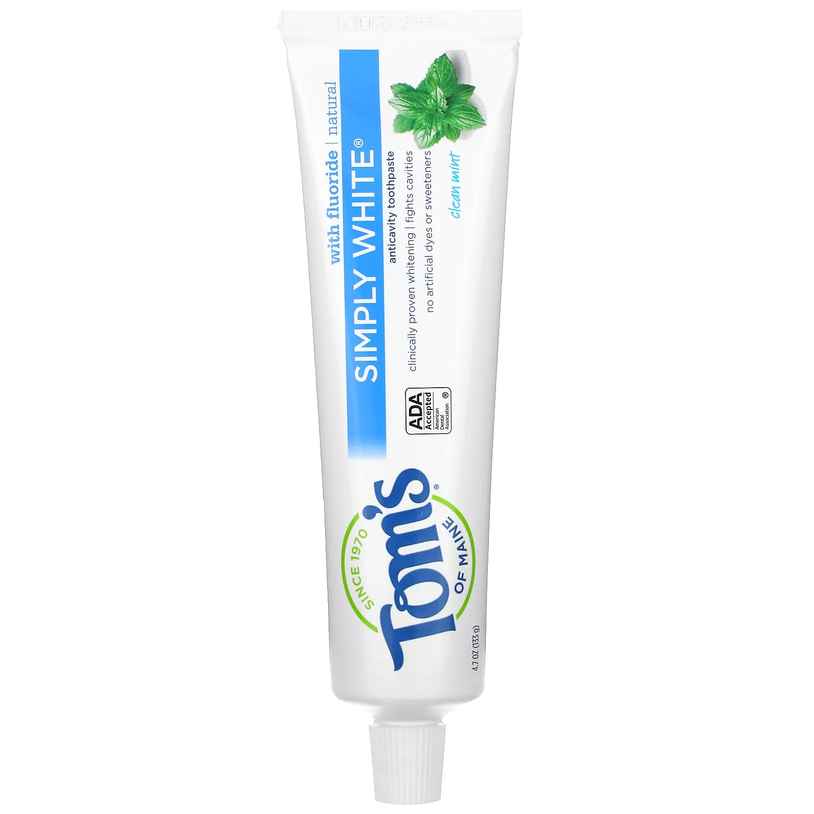 Tom's of Maine, Зубная паста Simply White от кариеса с фтором, чистая мята, 133 г (4,7 унции)