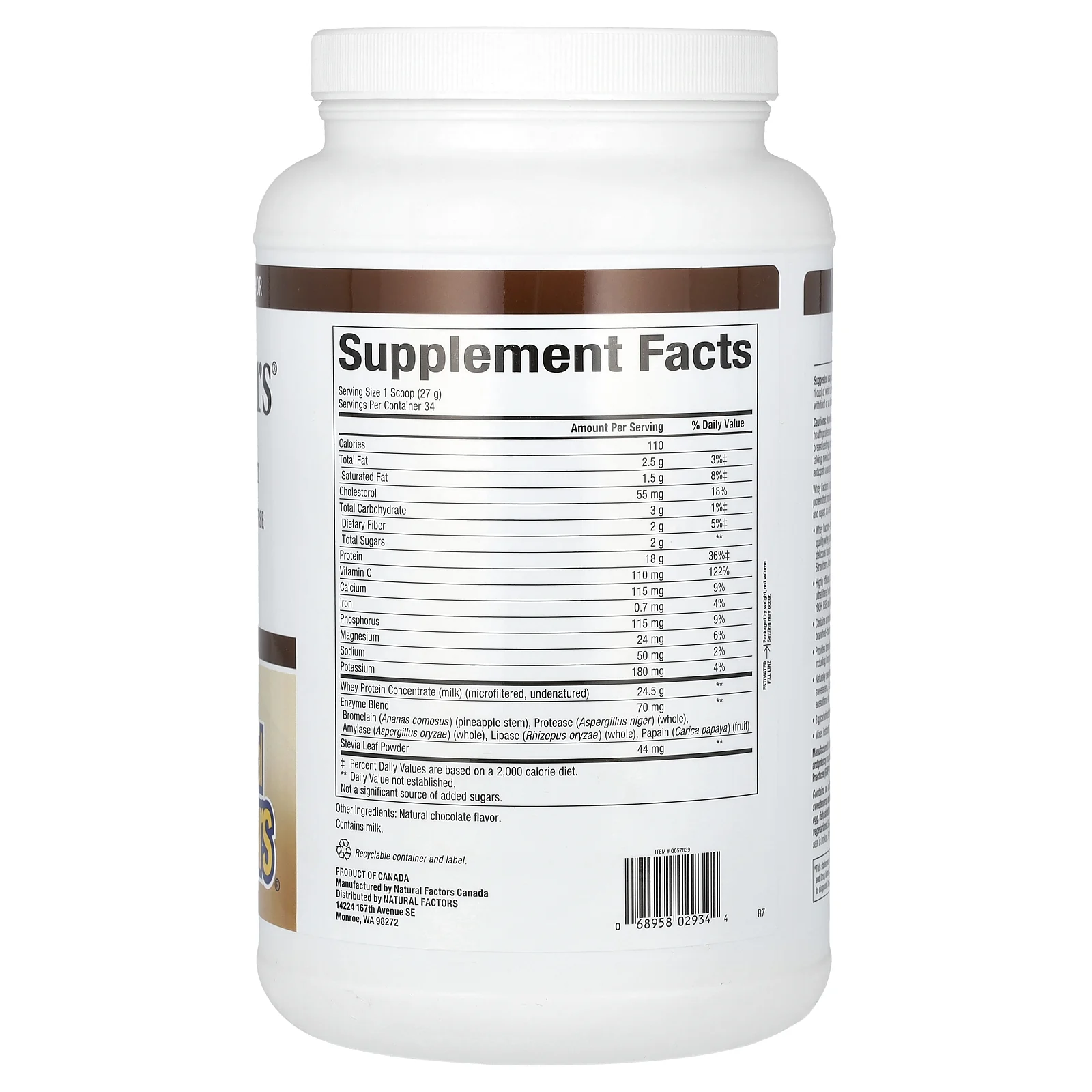 Natural Factors, Whey Factors, сывороточный белок молока коров травяного откорма, с натуральным вкусом «двойной шоколад», 907 г (2 фунта)